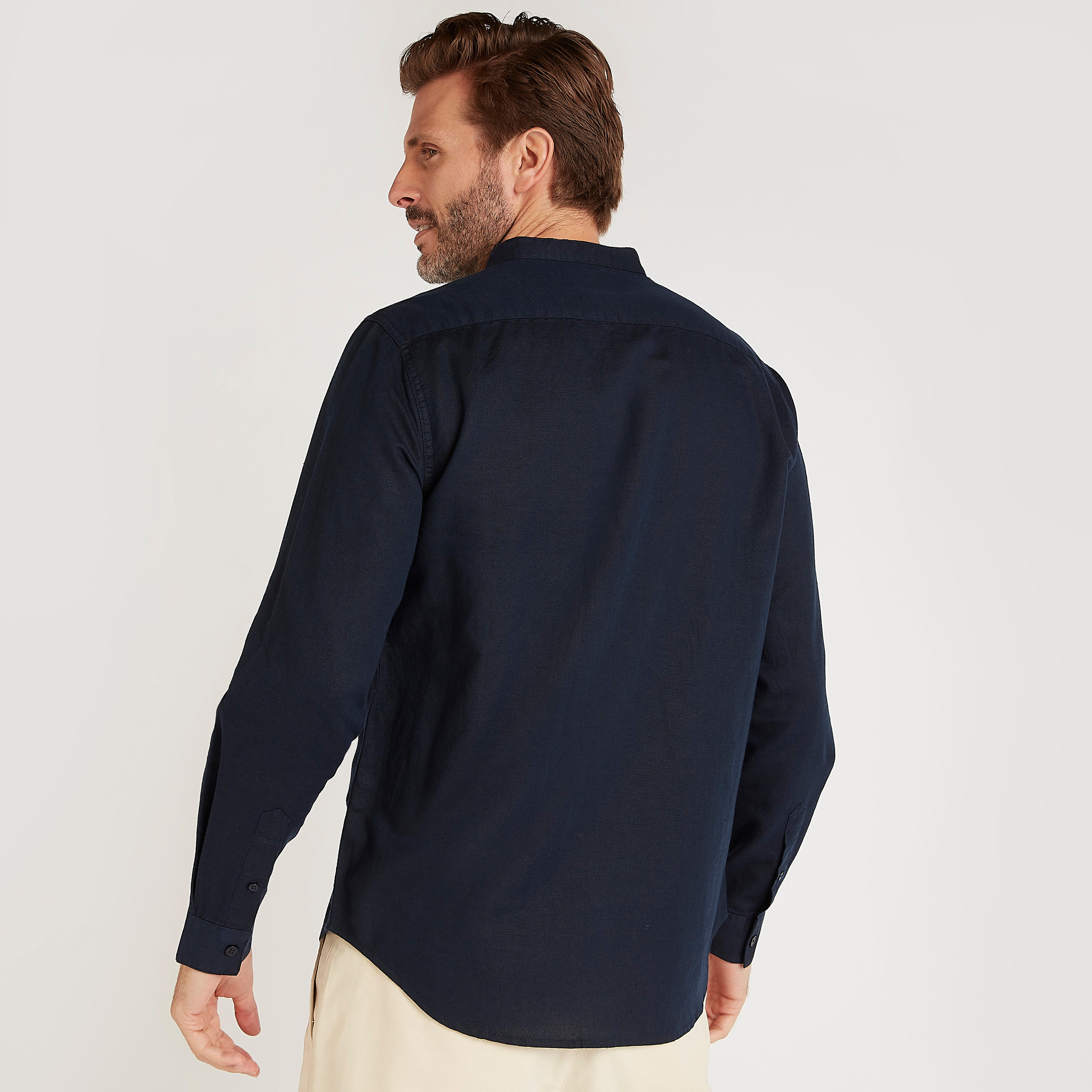 Solid Shirt with Mandarin Collar and Long Sleeves-men-clothing-shirts-image-4