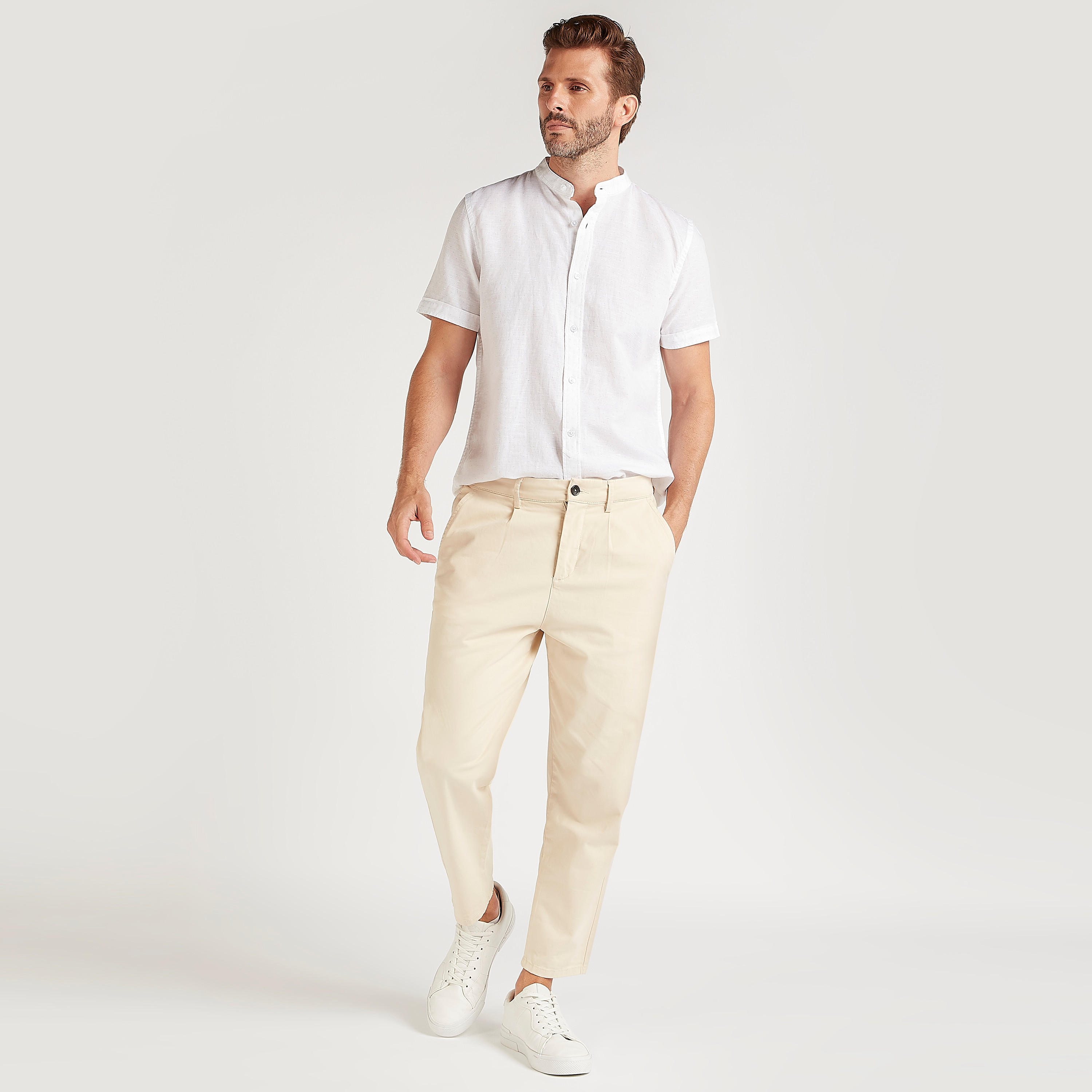 قميص بياقة ماندرين وأكمام قصيرة وطبعات-men-clothing-shirts-image-6