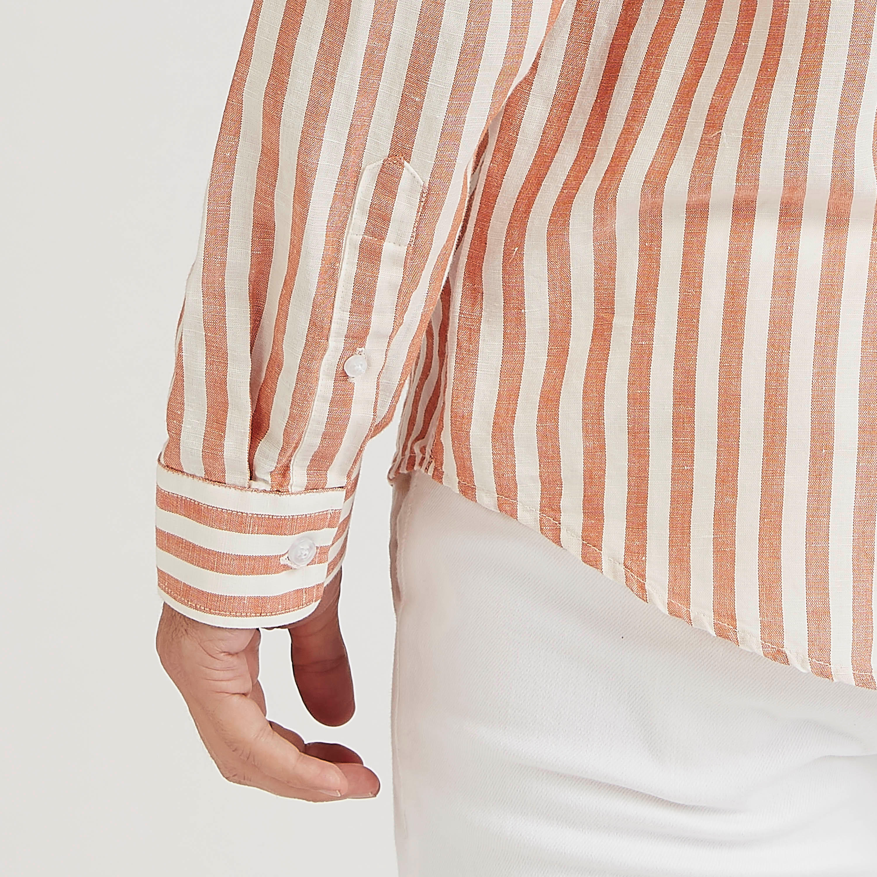 قميص مخطط بياقة ماندارين وأكمام طويلة-men-clothing-shirts-image-4