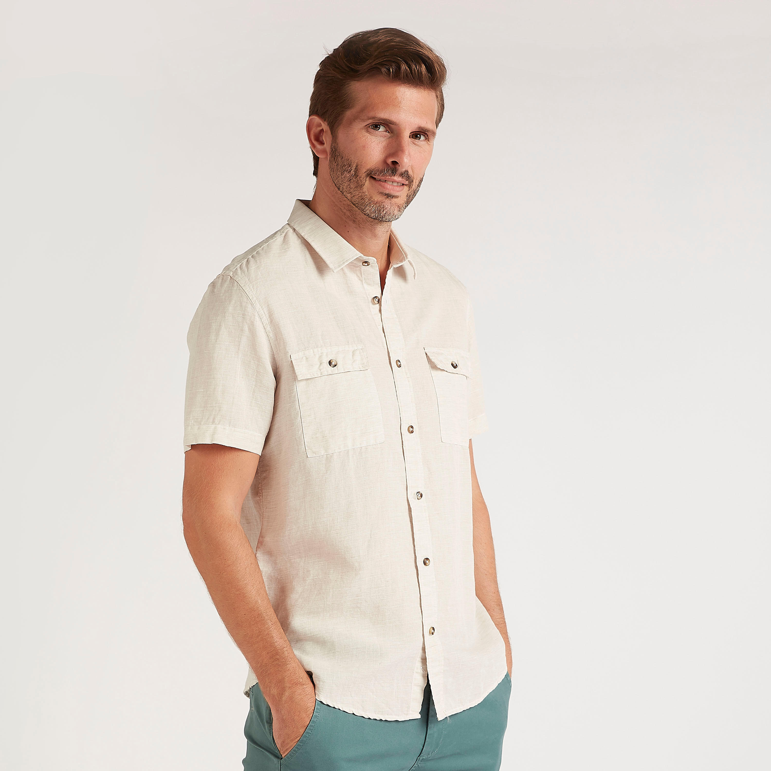 Textured Slim Fit Shirt with Flap Pockets-men-clothing-shirts-image-1
