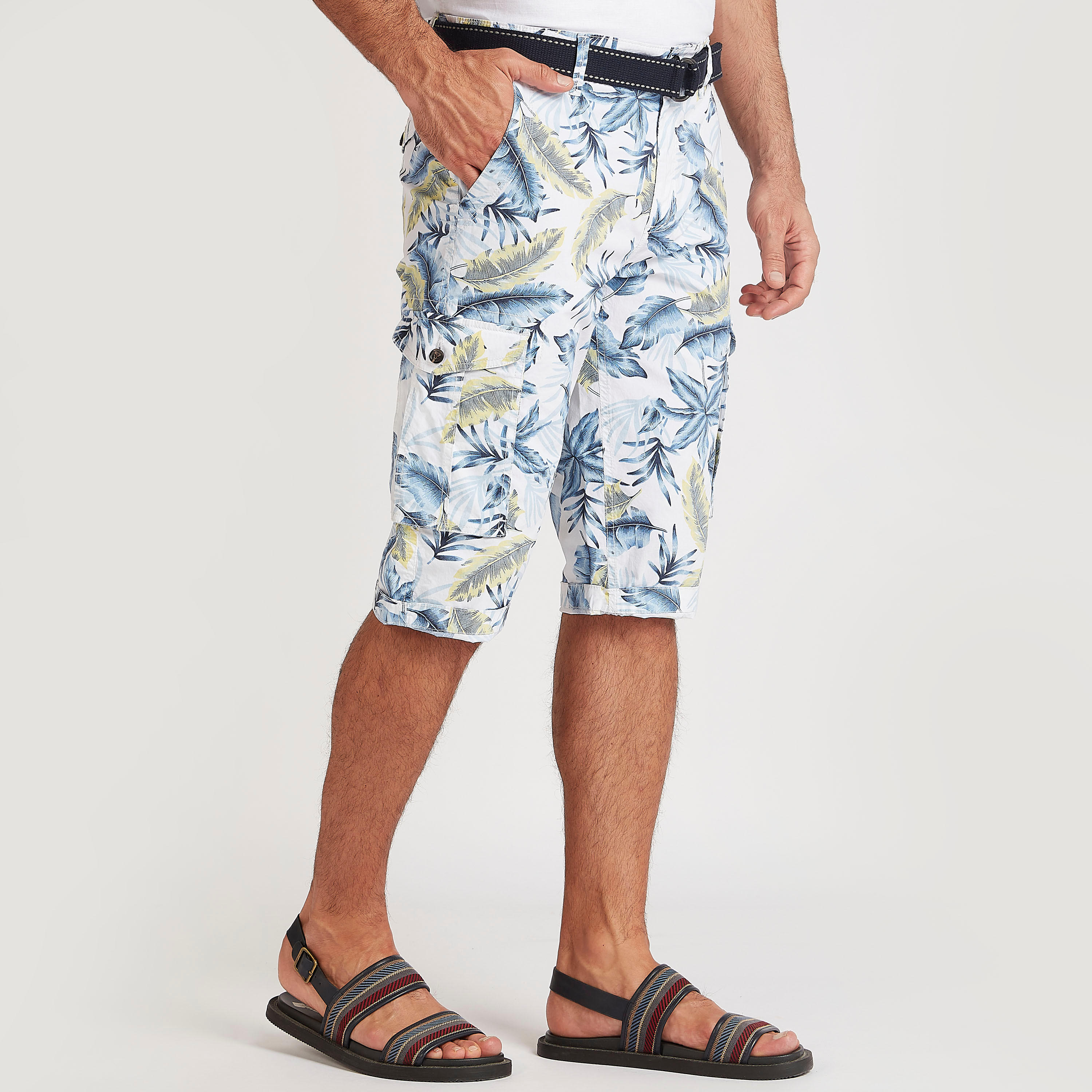 Botanical Print Mid-Rise Shorts with Pockets-men-clothing-bottoms-shorts-image-1