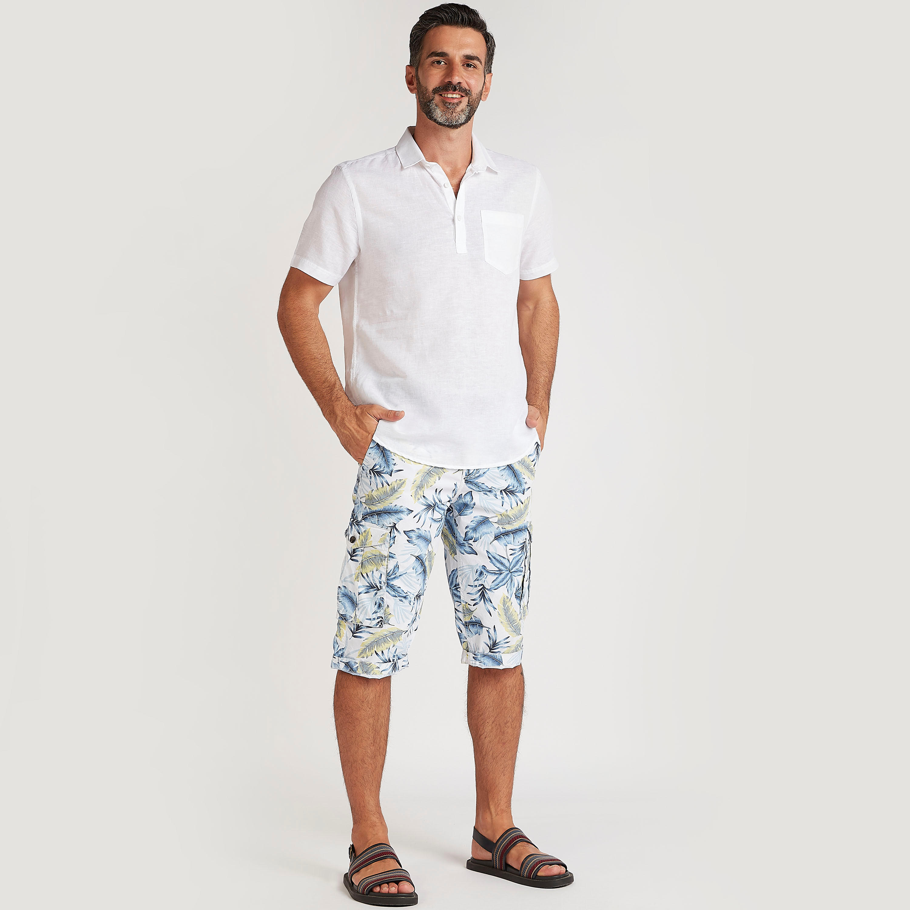 Botanical Print Mid-Rise Shorts with Pockets-men-clothing-bottoms-shorts-image-2