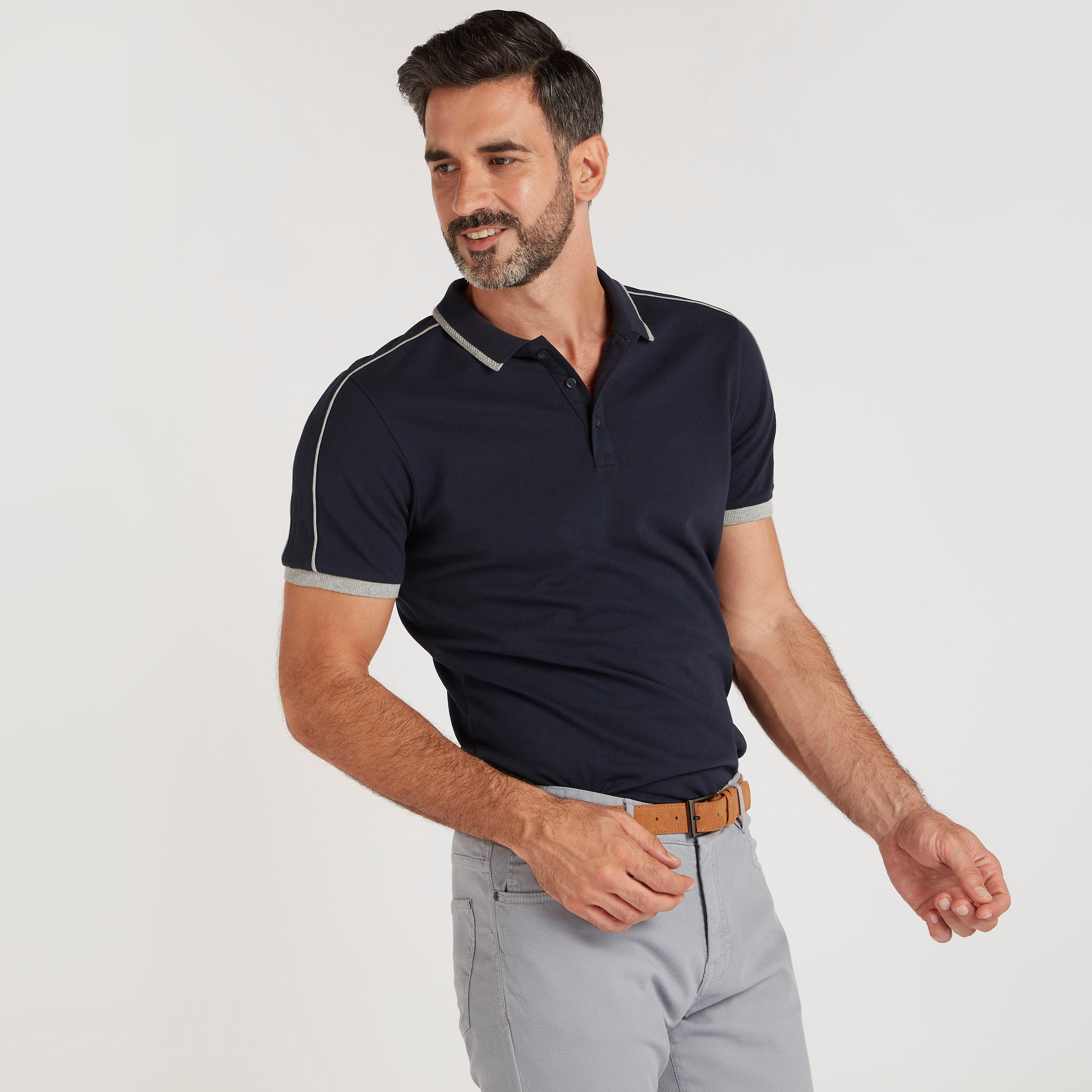 Solid Polo T-shirt with Stripe-Tipped Short Sleeves-men-clothing-tshirtsandpolos-polos-image-1