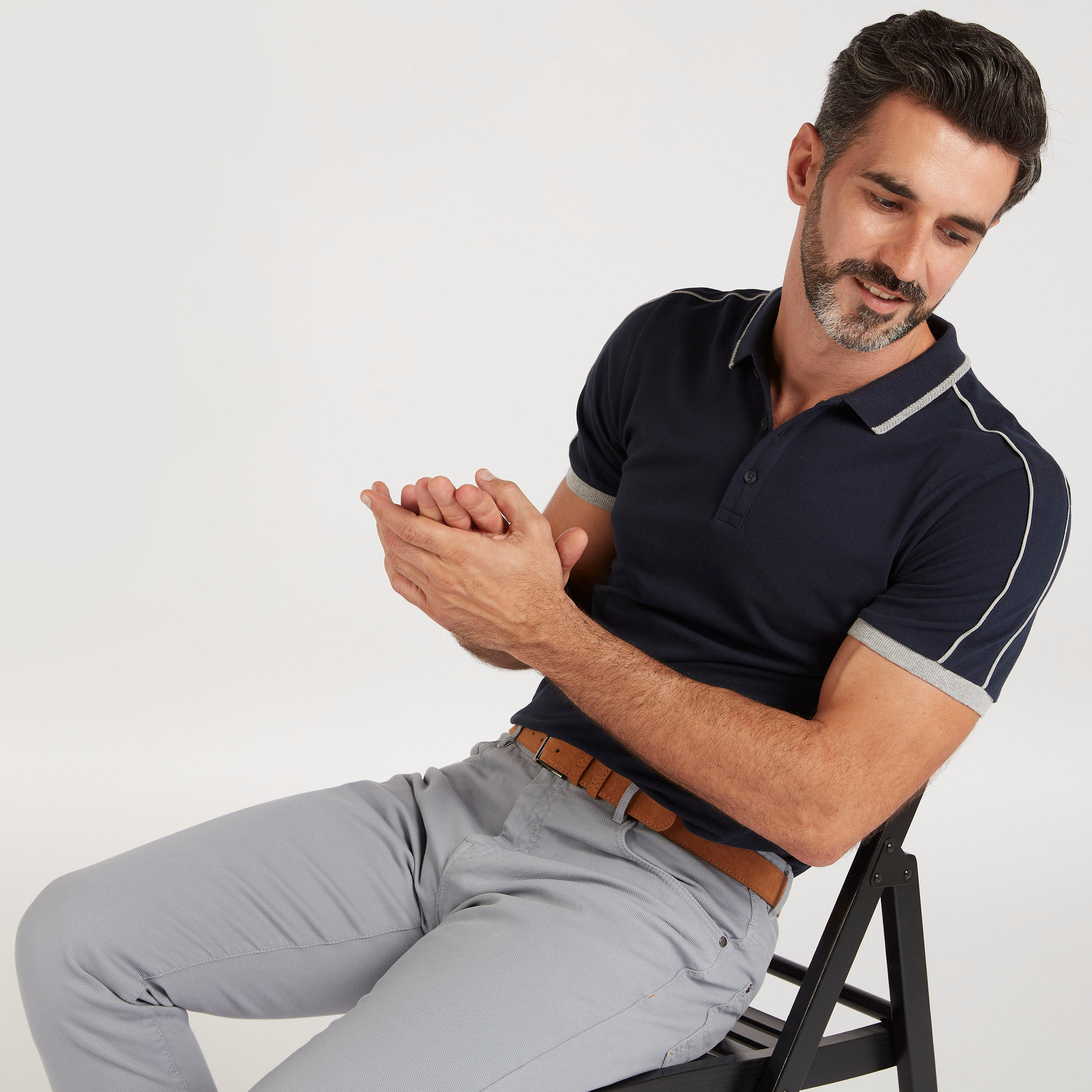 Solid Polo T-shirt with Stripe-Tipped Short Sleeves-men-clothing-tshirtsandpolos-polos-image-5