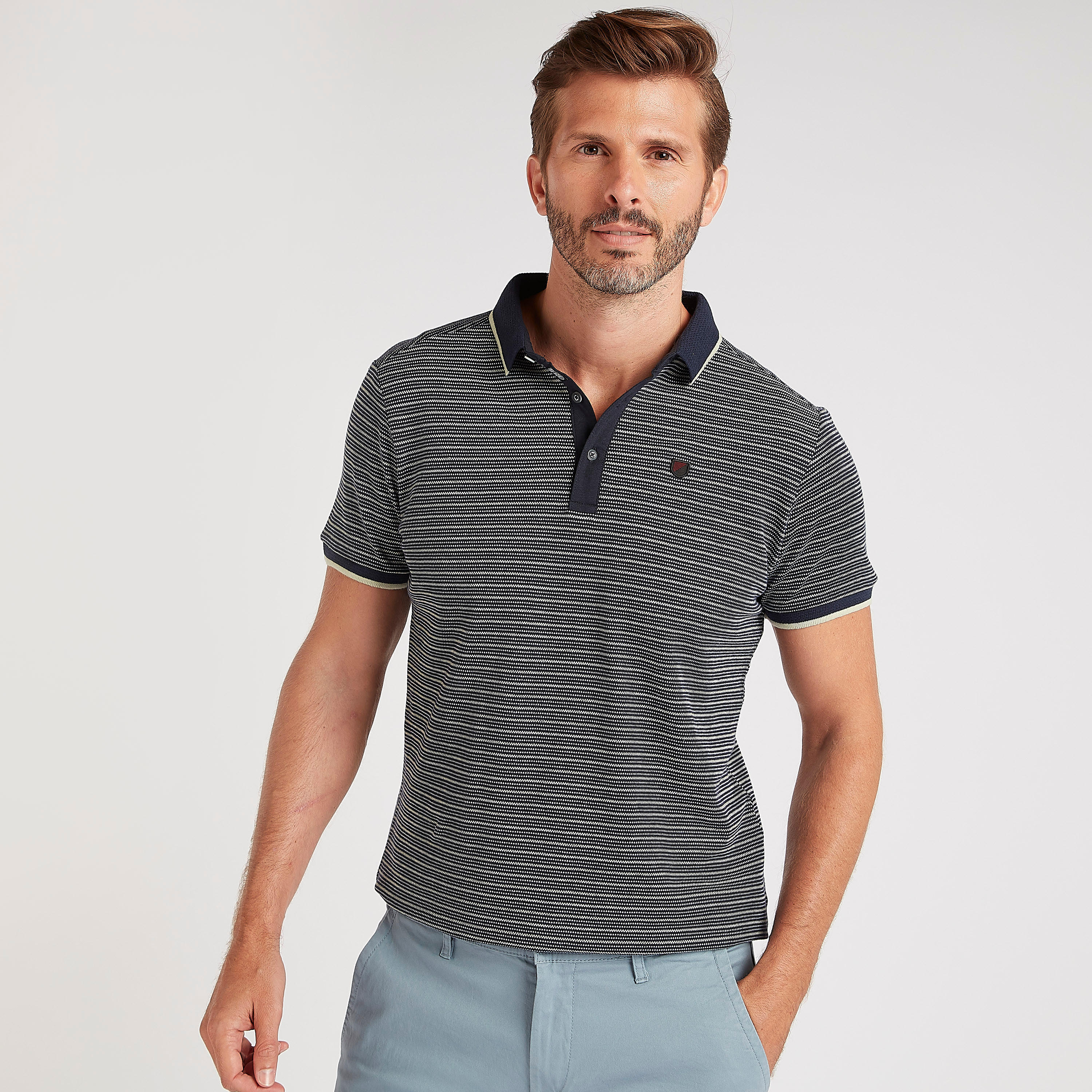 تيشيرت بولو مخطط بأكمام قصيرة وأزرار-men-clothing-tshirtsandpolos-polos-image-1