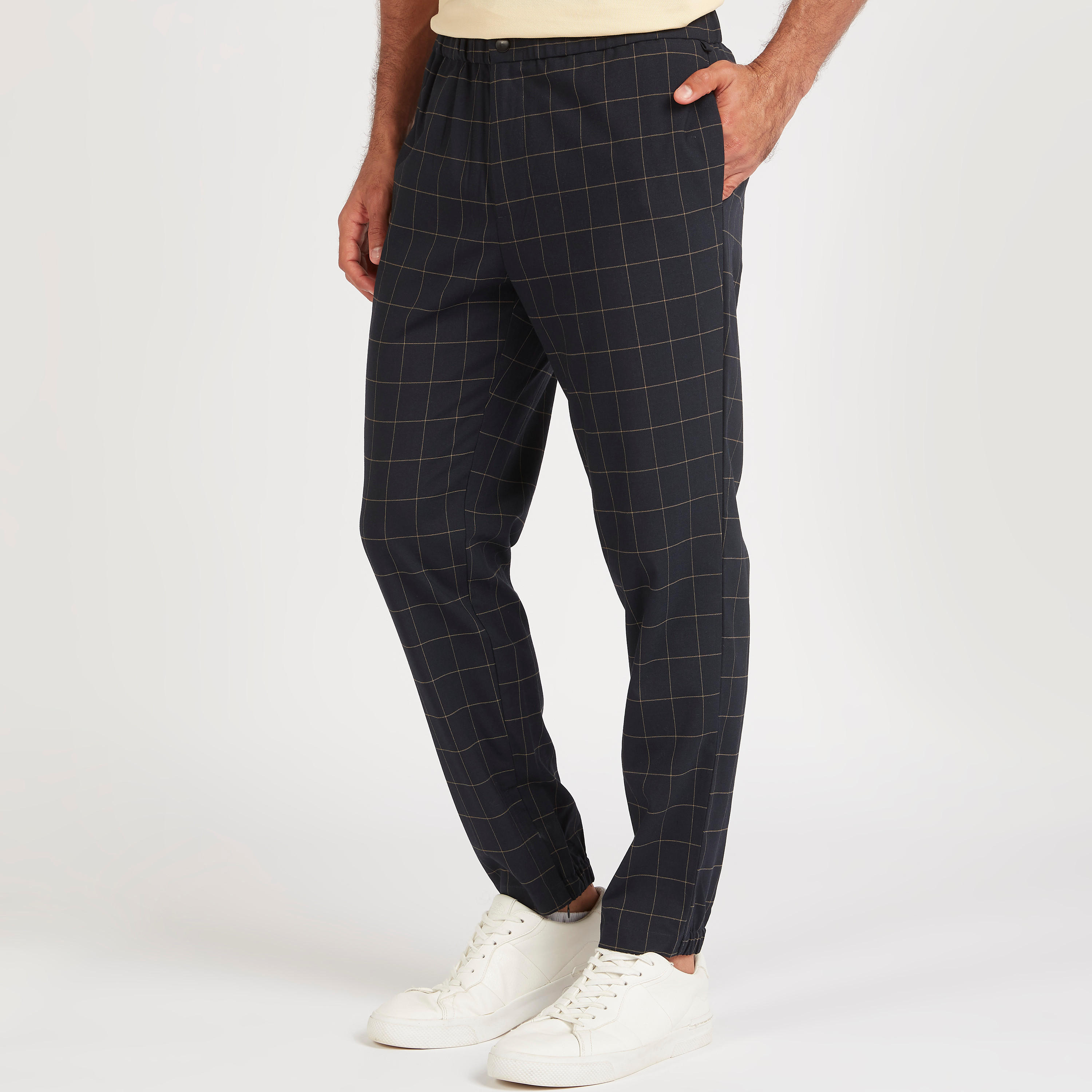 بنطلون شينو كاروهات بقصّة سليم وجيوب وخصر متوسّط الارتفاع-men-clothing-bottoms-trousersandchinos-trousers-image-1