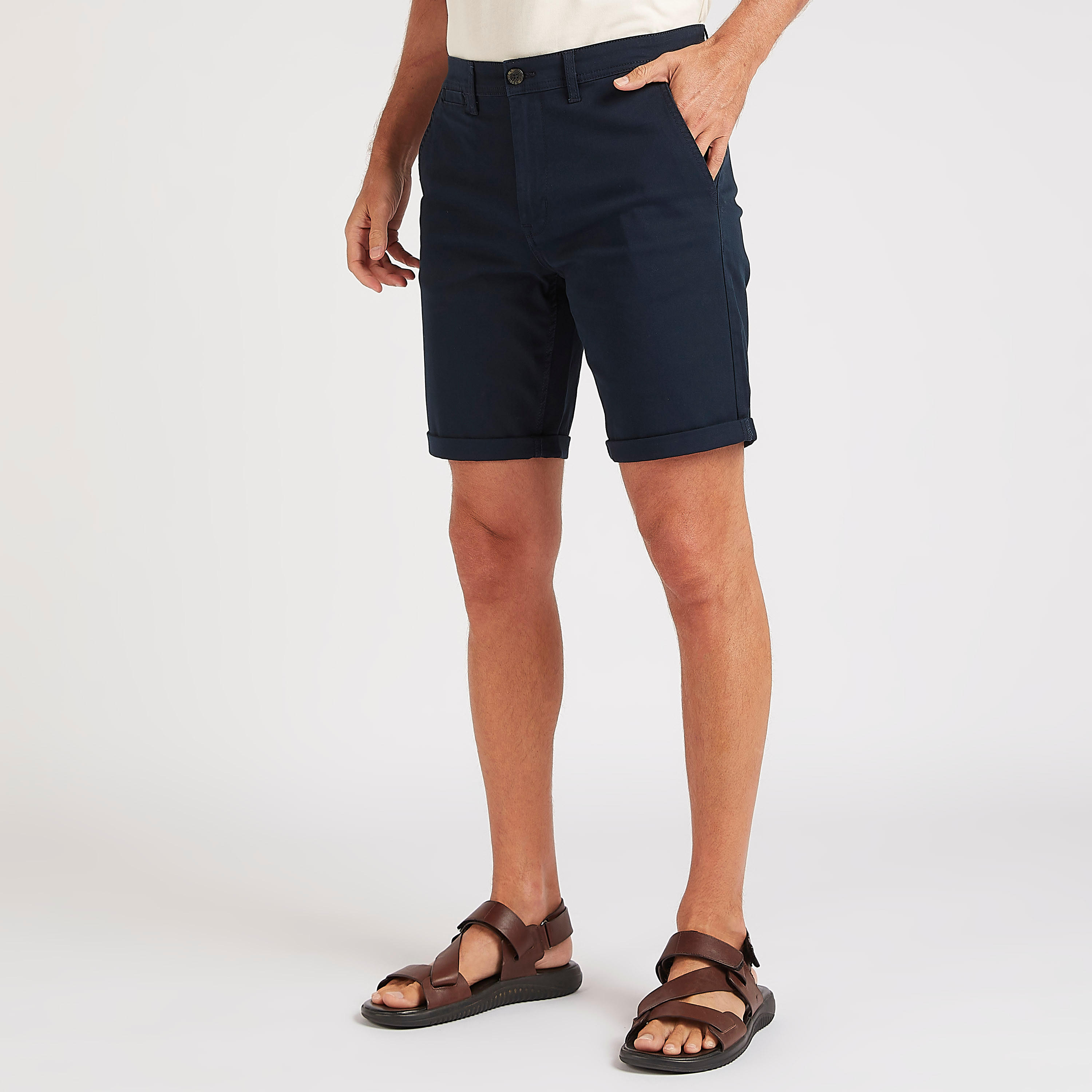 Solid Shorts with Pockets and Button Closure-men-clothing-bottoms-shorts-image-1