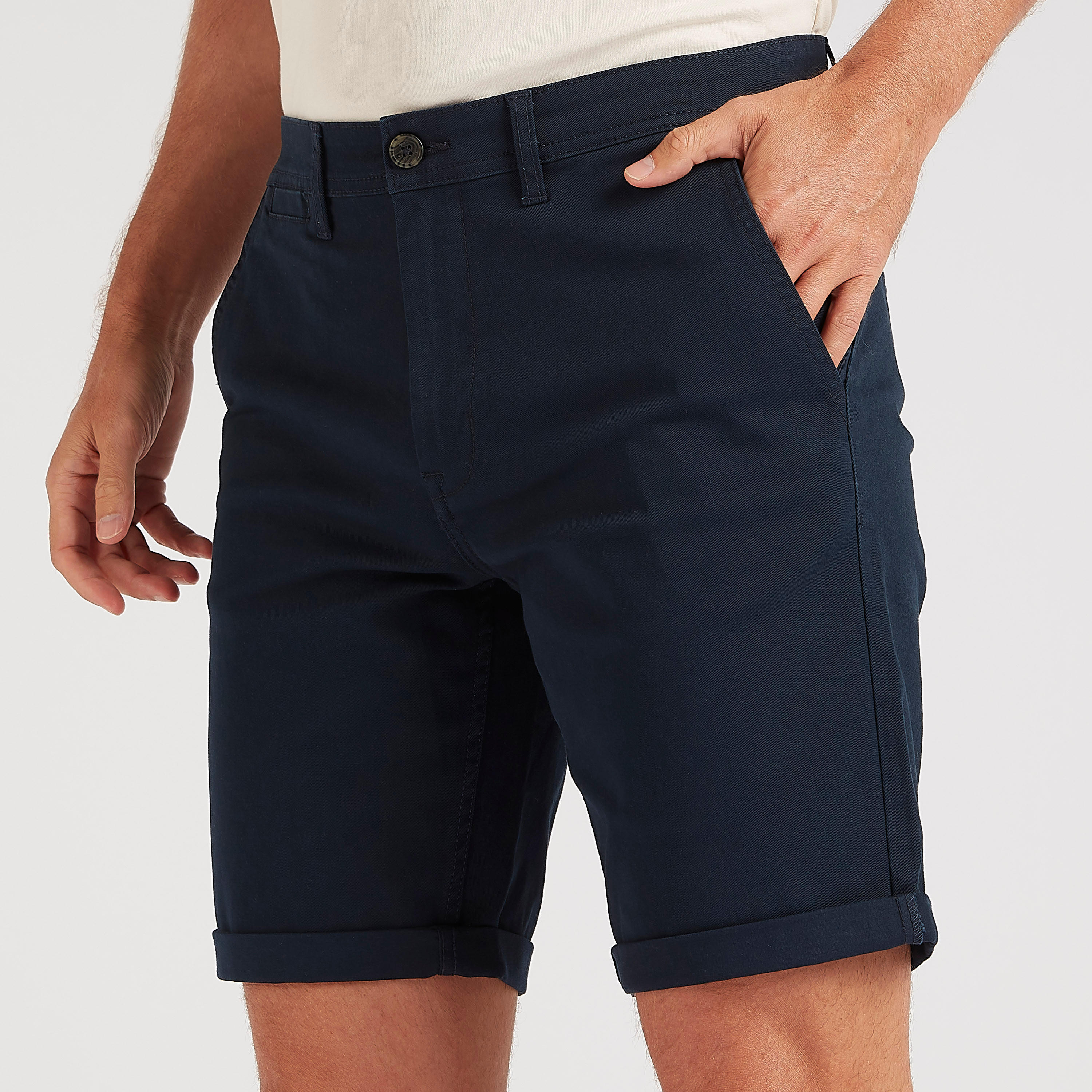 Solid Shorts with Pockets and Button Closure-men-clothing-bottoms-shorts-image-3