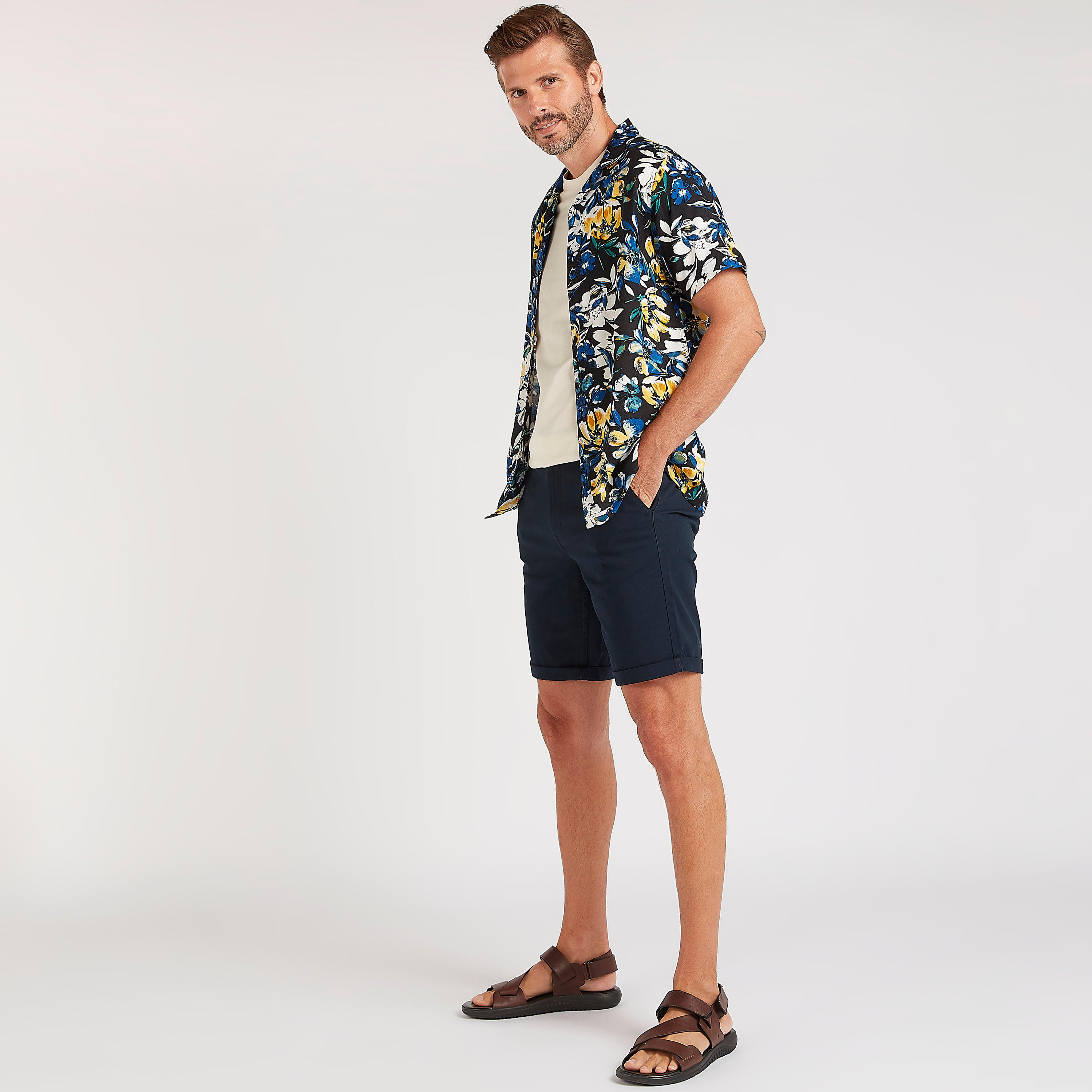Solid Shorts with Pockets and Button Closure-men-clothing-bottoms-shorts-image-5