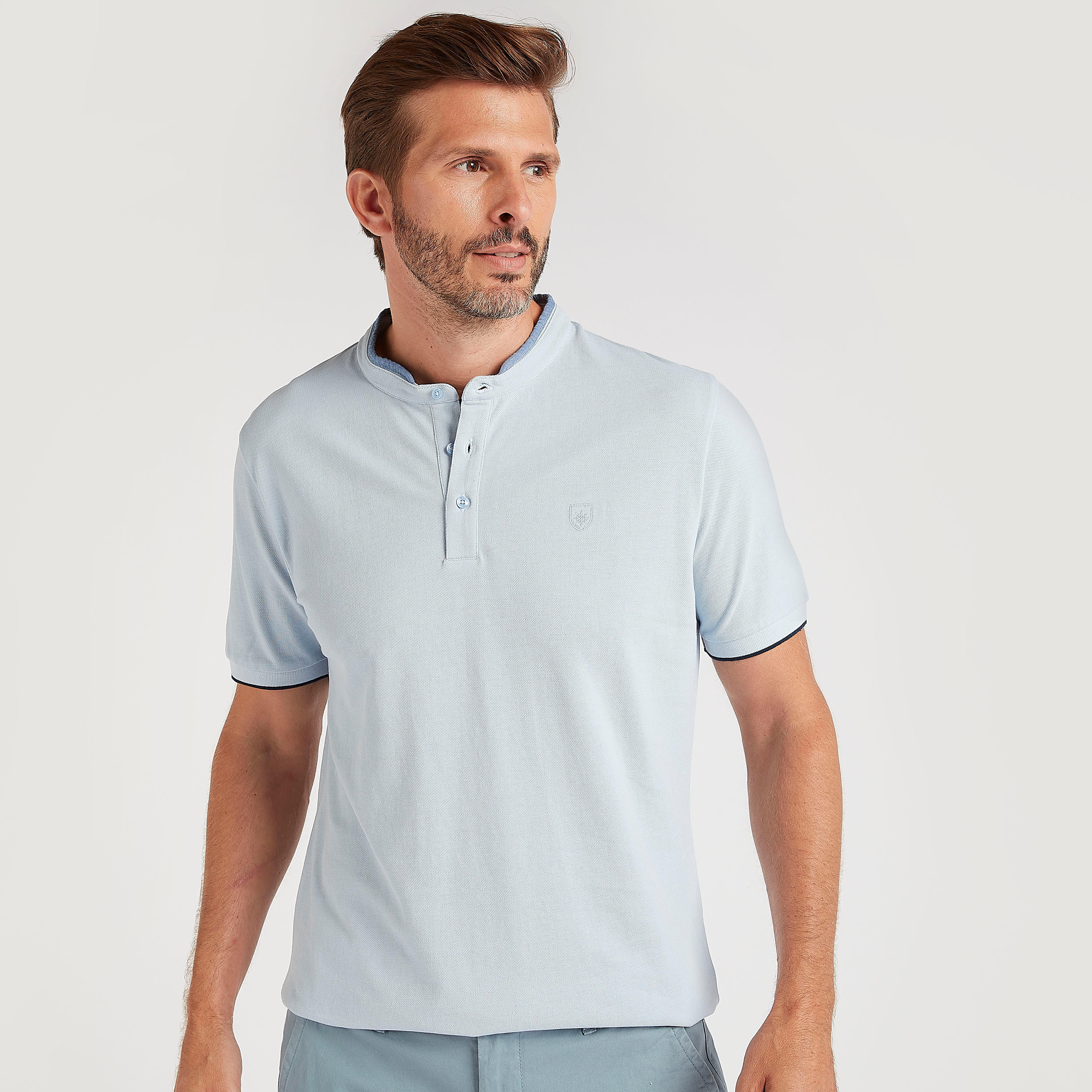 تيشيرت سادة بياقة ماندارين وأكمام قصيرة-men-clothing-tshirtsandpolos-tshirts-image-1