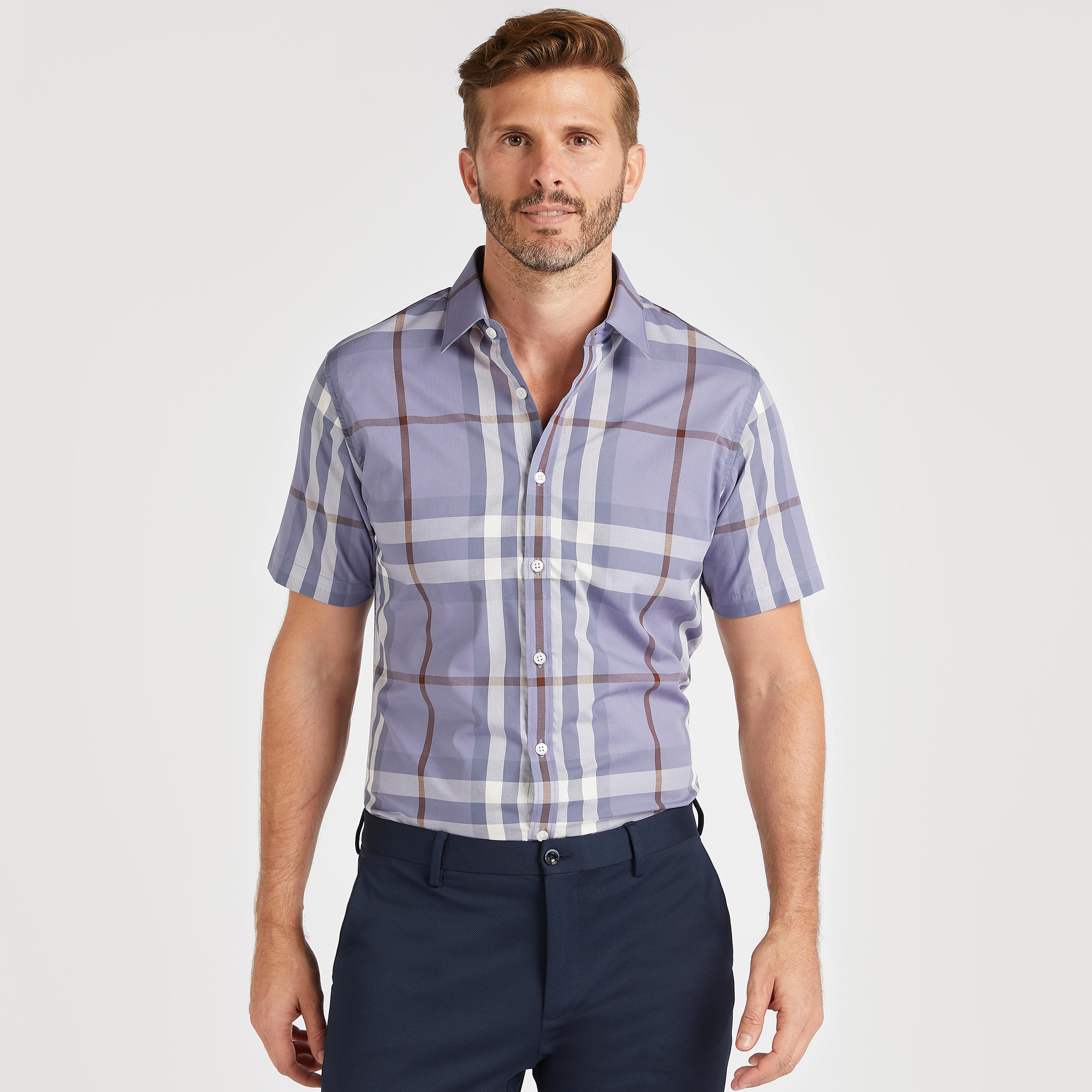 قميص كاروهات بأكمام قصيرة وياقة عادية-men-clothing-shirts-image-4
