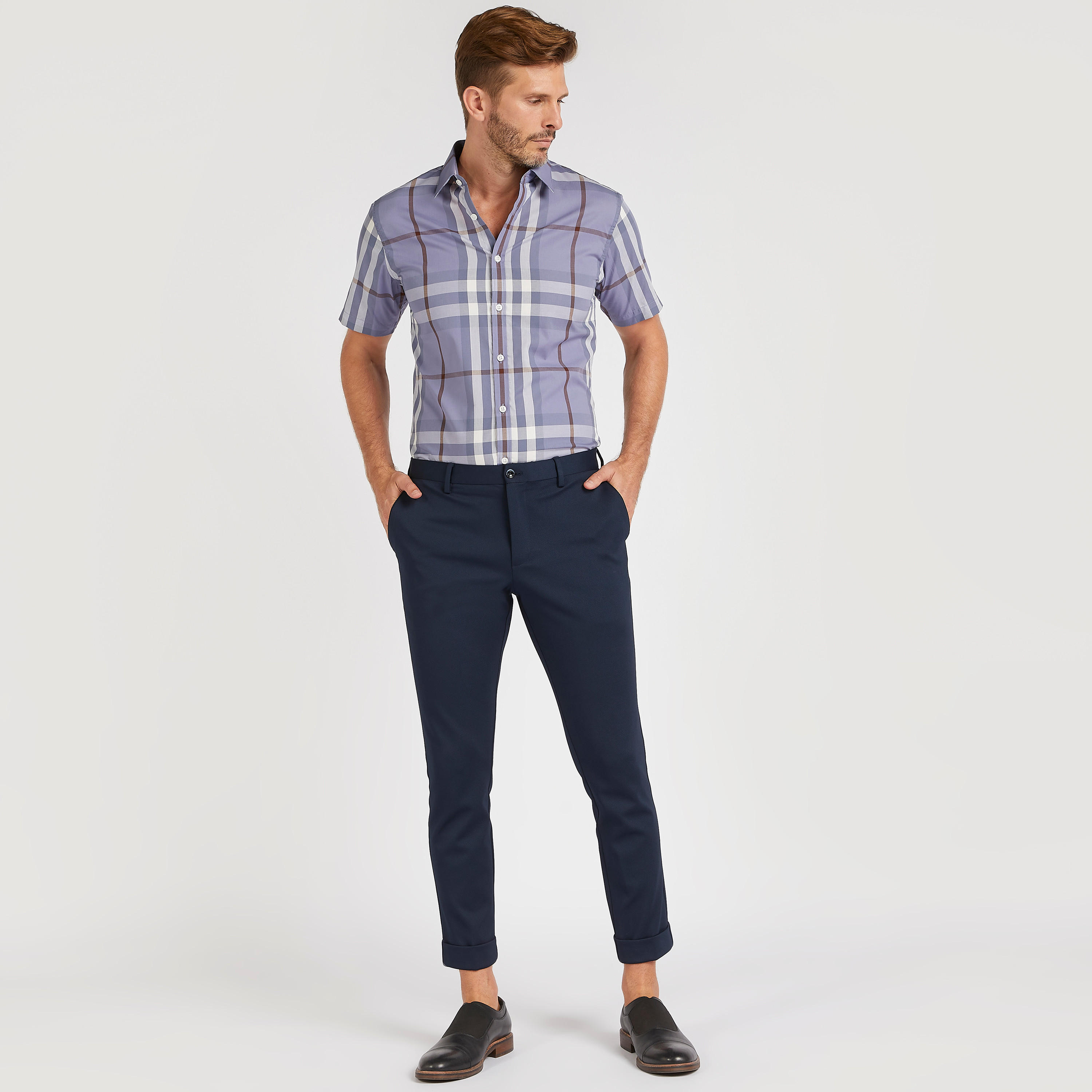 قميص كاروهات بأكمام قصيرة وياقة عادية-men-clothing-shirts-image-3