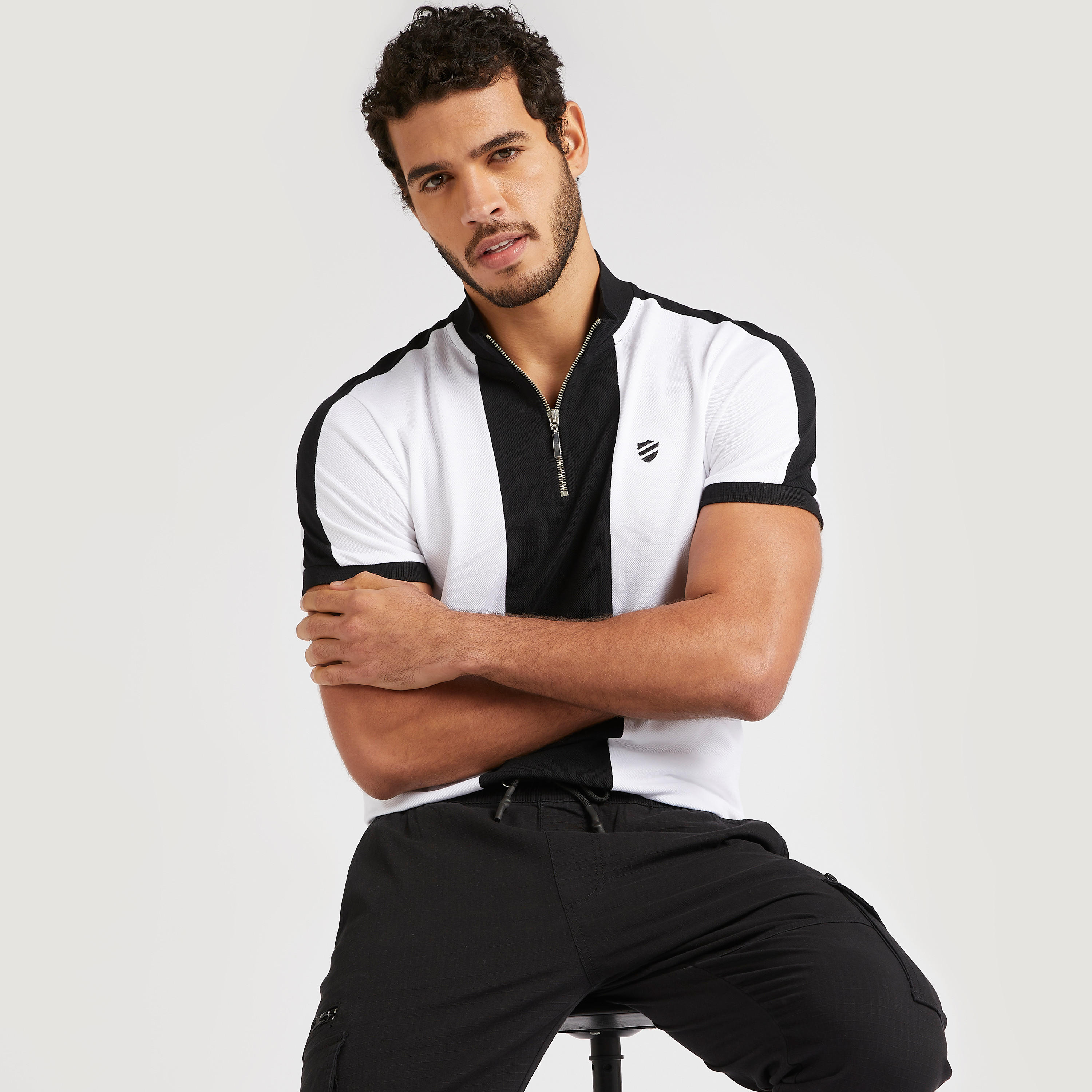 تيشيرت بولو بقوالب ملوّنة وقصة سليم وأكمام قصيرة-men-clothing-tshirtsandpolos-polos-image-1