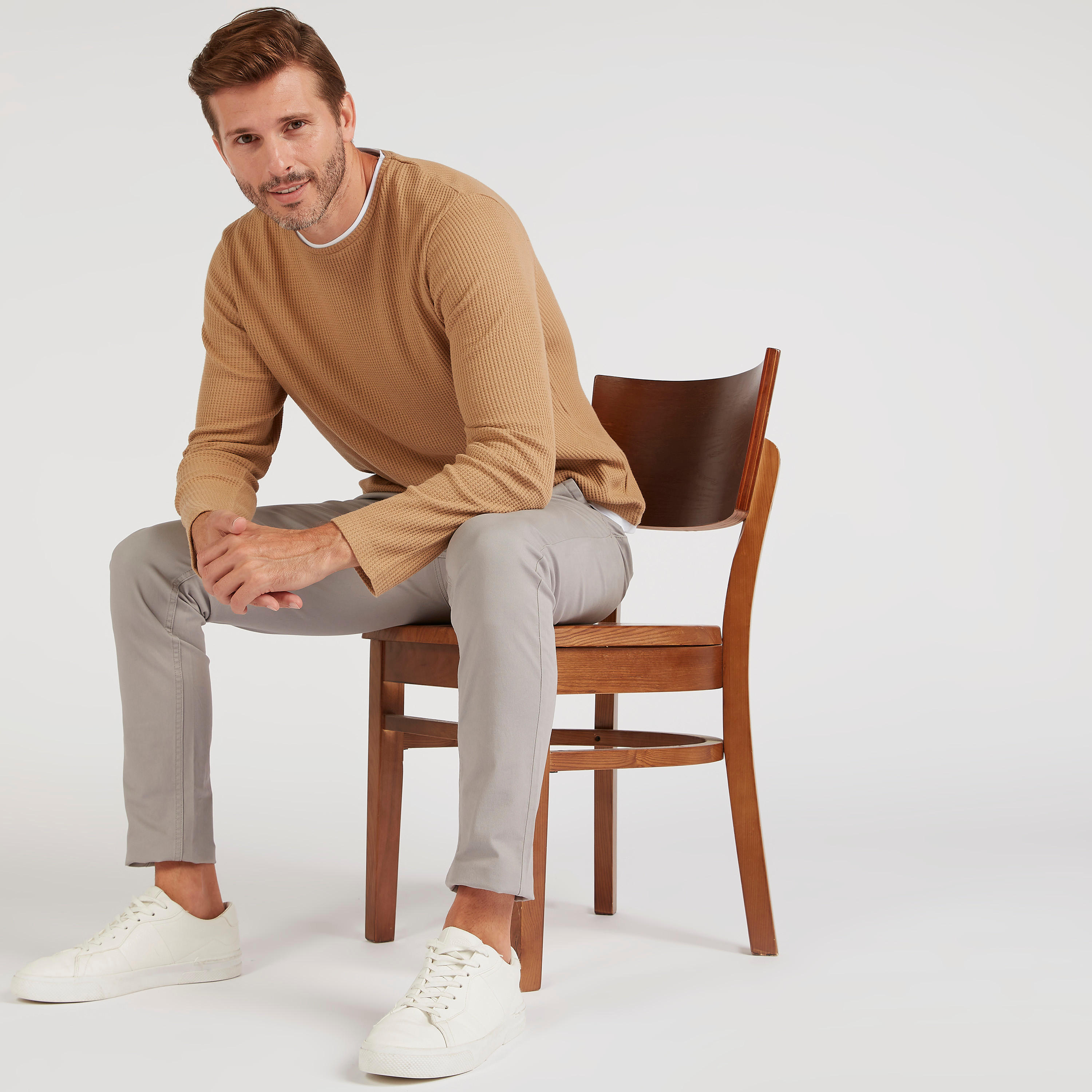 Textured Crew Neck T-shirt with Long Sleeves-men-clothing-tshirtsandpolos-tshirts-image-2