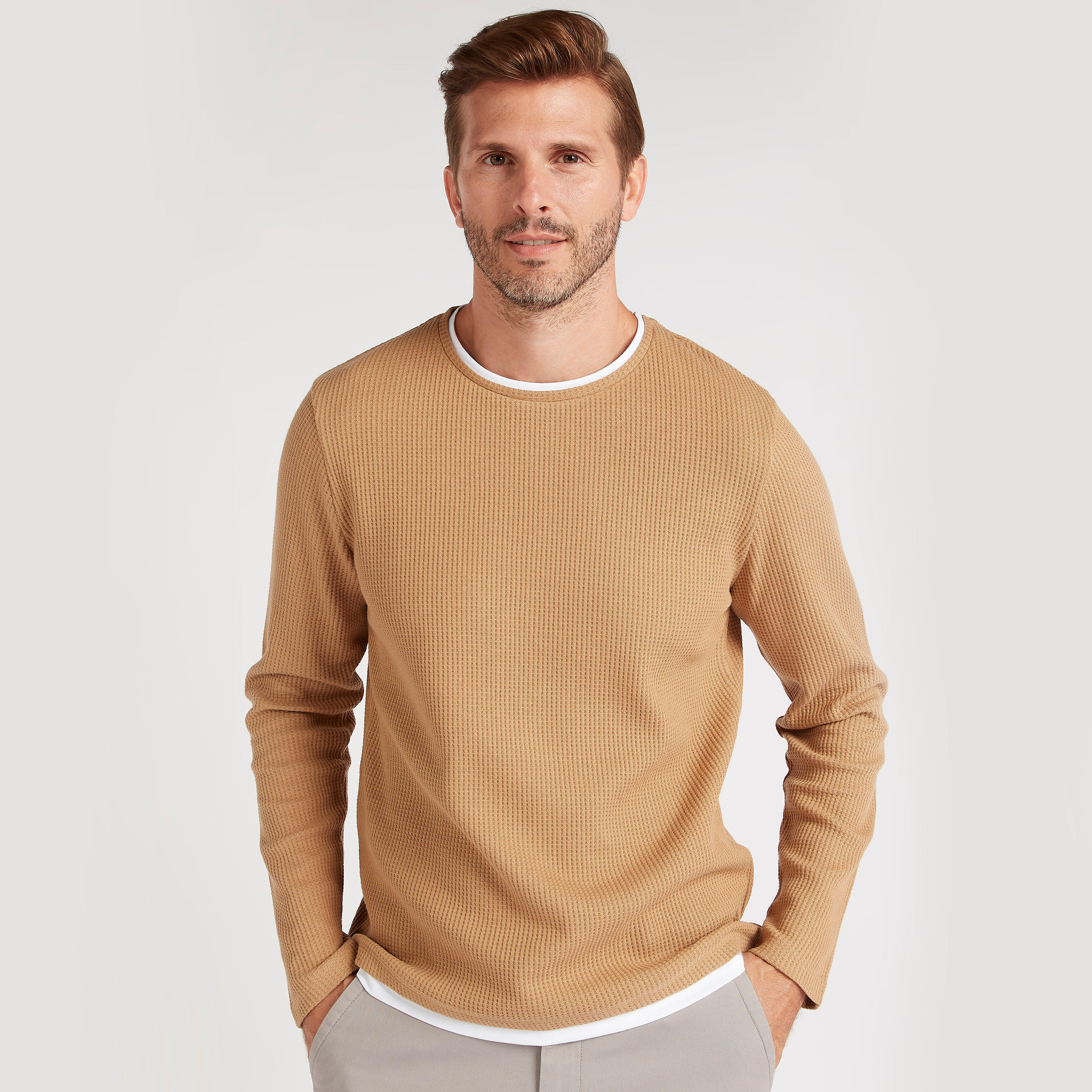 Textured Crew Neck T-shirt with Long Sleeves-men-clothing-tshirtsandpolos-tshirts-image-5