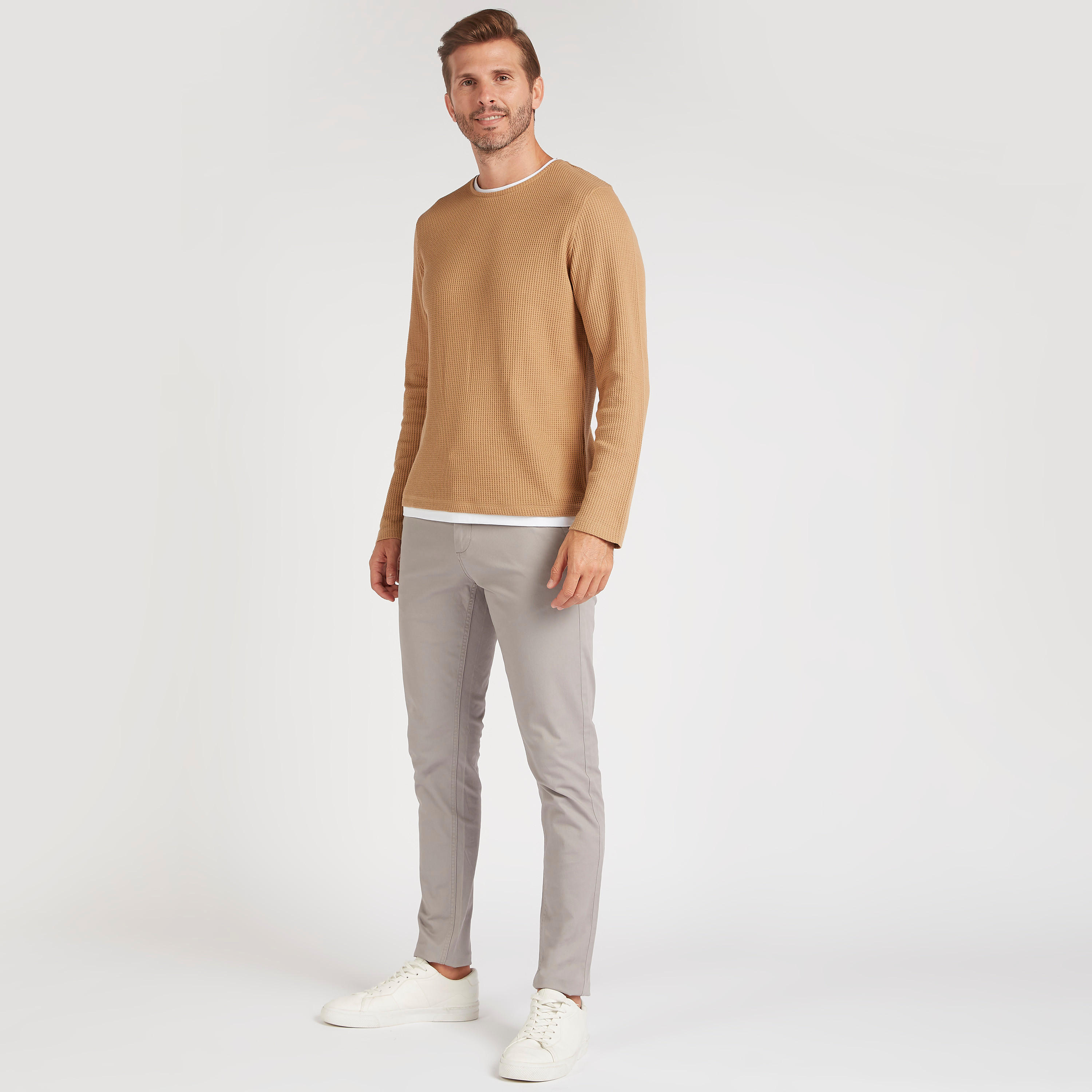 Textured Crew Neck T-shirt with Long Sleeves-men-clothing-tshirtsandpolos-tshirts-image-6