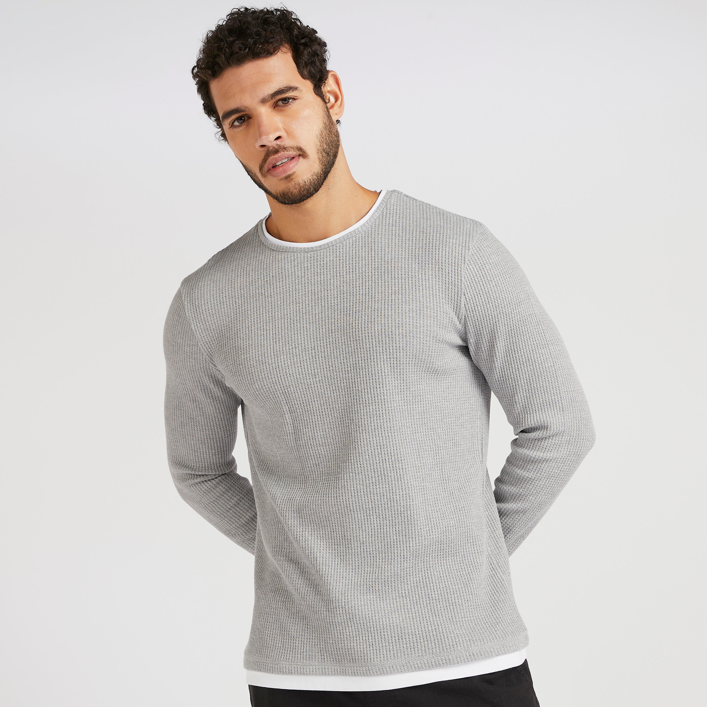 Knitted Crew Neck Sweater with Long Sleeves-men-clothing-sweatersandpullovers-image-1