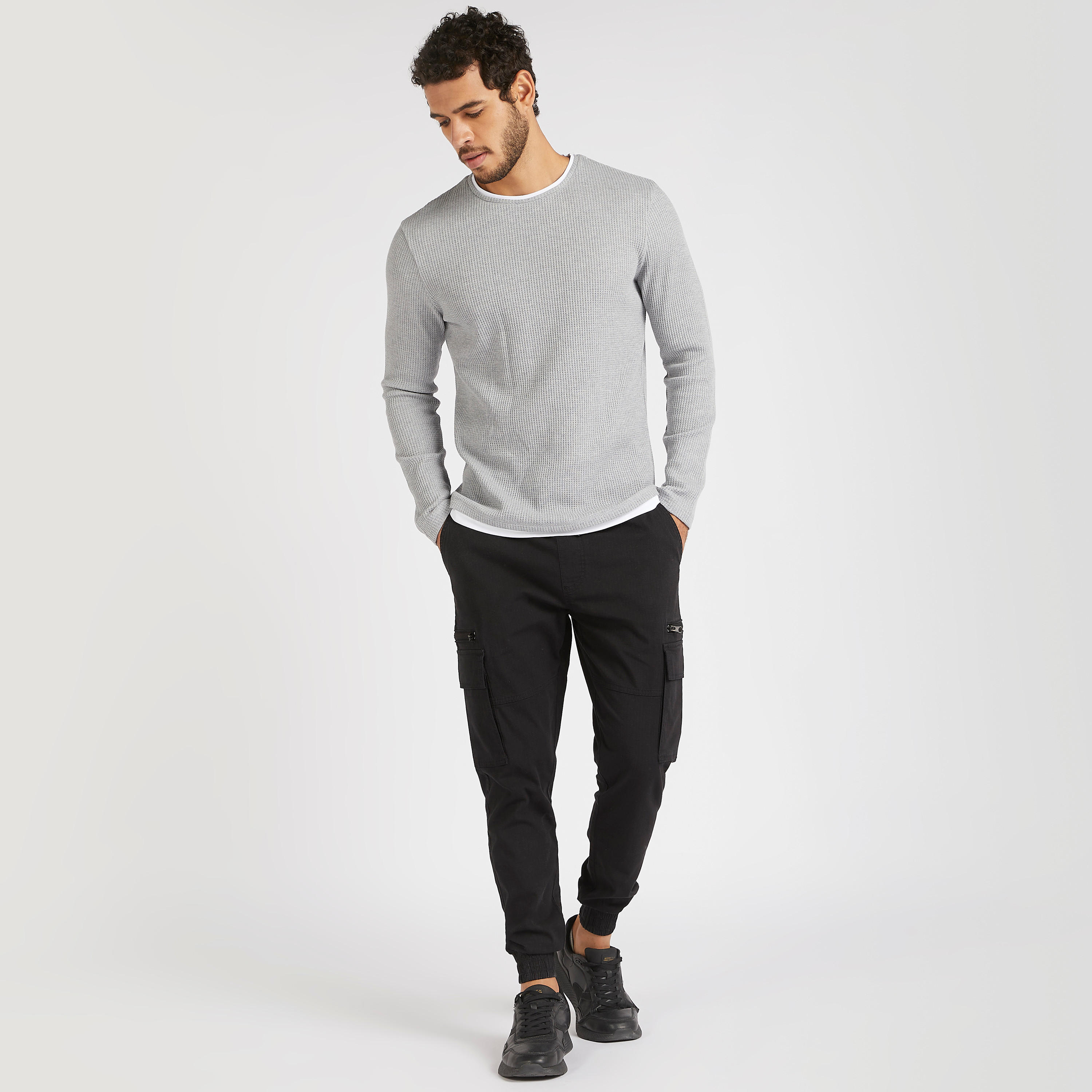 Knitted Crew Neck Sweater with Long Sleeves-men-clothing-sweatersandpullovers-image-2