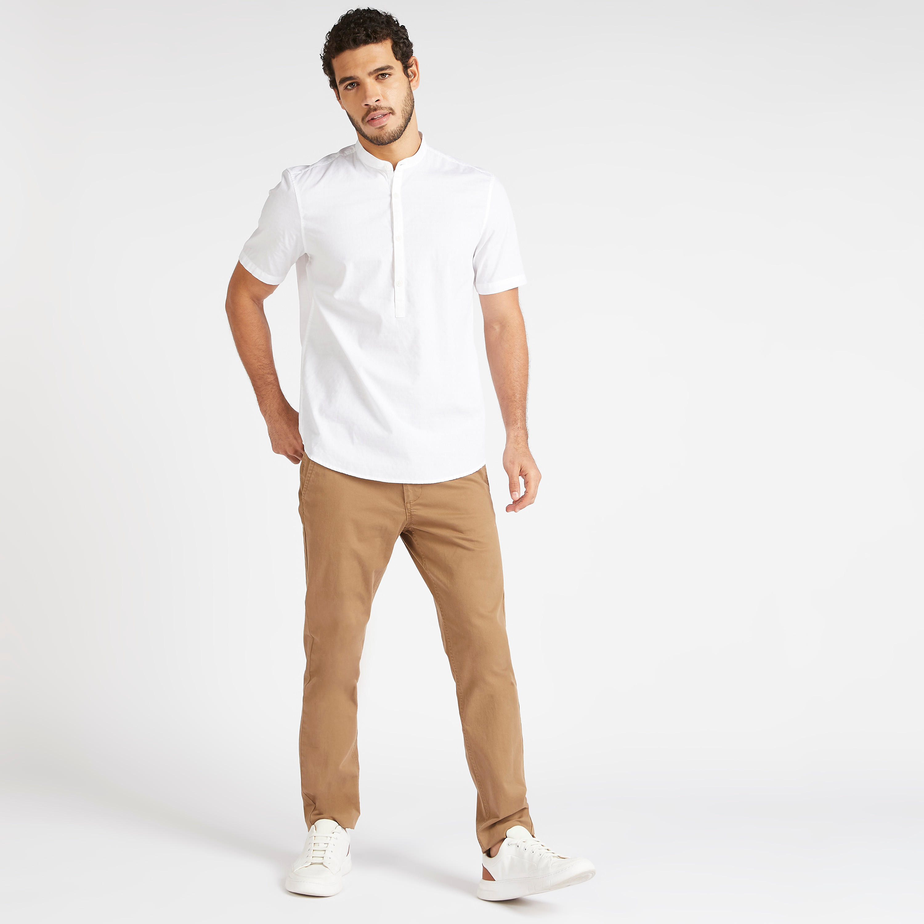 قميص بارز الملمس بياقة ماندارين وأكمام قصيرة-men-clothing-shirts-image-2