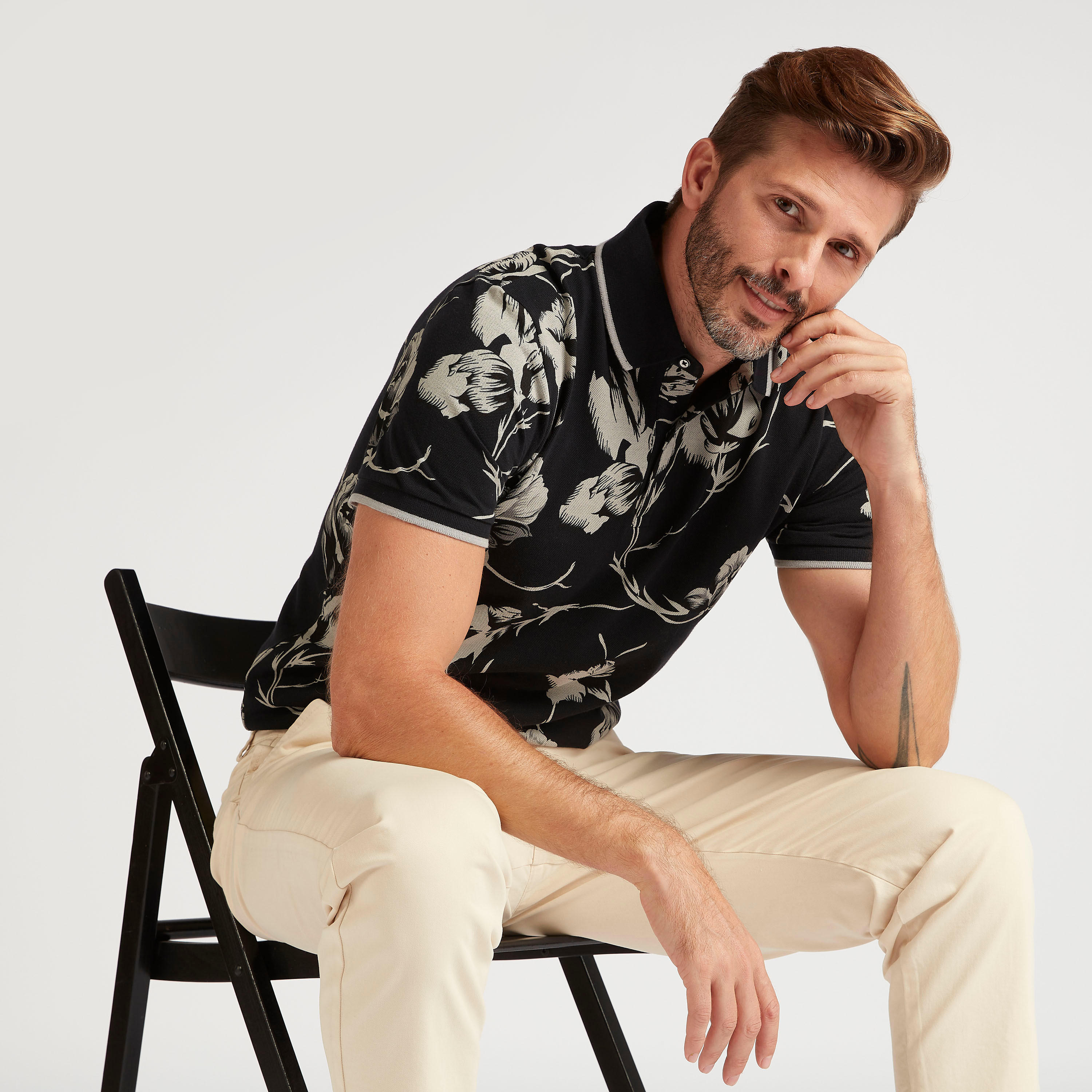Floral Print Polo T-shirt with Short Sleeves-men-clothing-tshirtsandpolos-polos-image-1