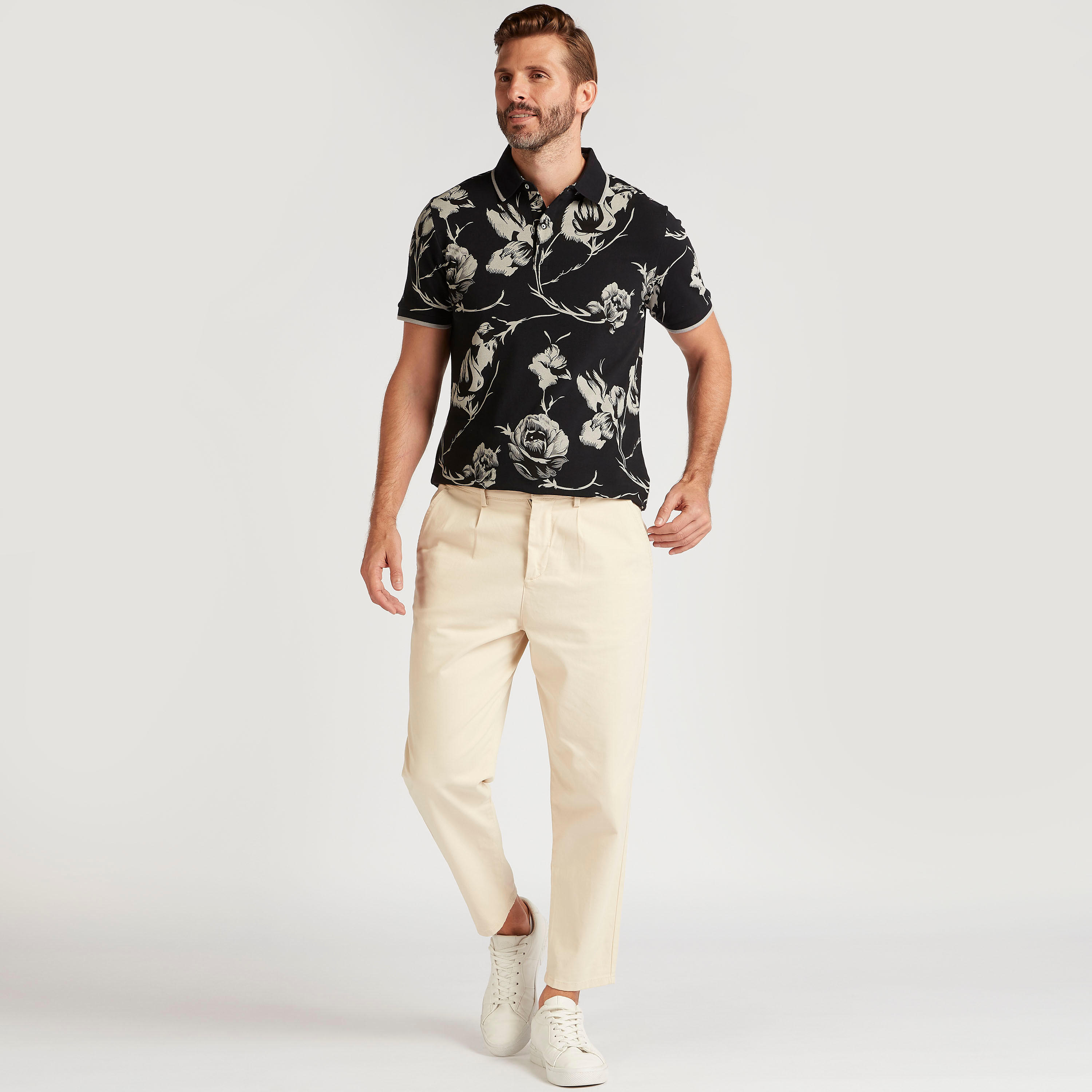 Floral Print Polo T-shirt with Short Sleeves-men-clothing-tshirtsandpolos-polos-image-2