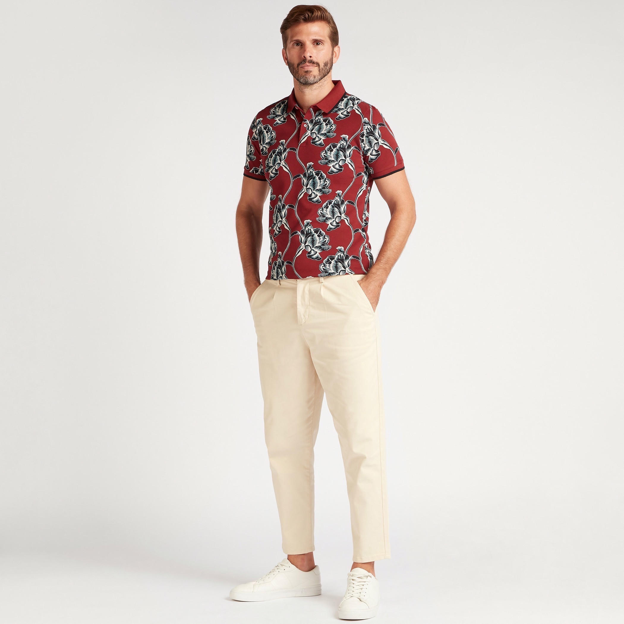 تيشيرت بولو بأكمام قصيرة وطبعات زهرية-men-clothing-tshirtsandpolos-polos-image-2