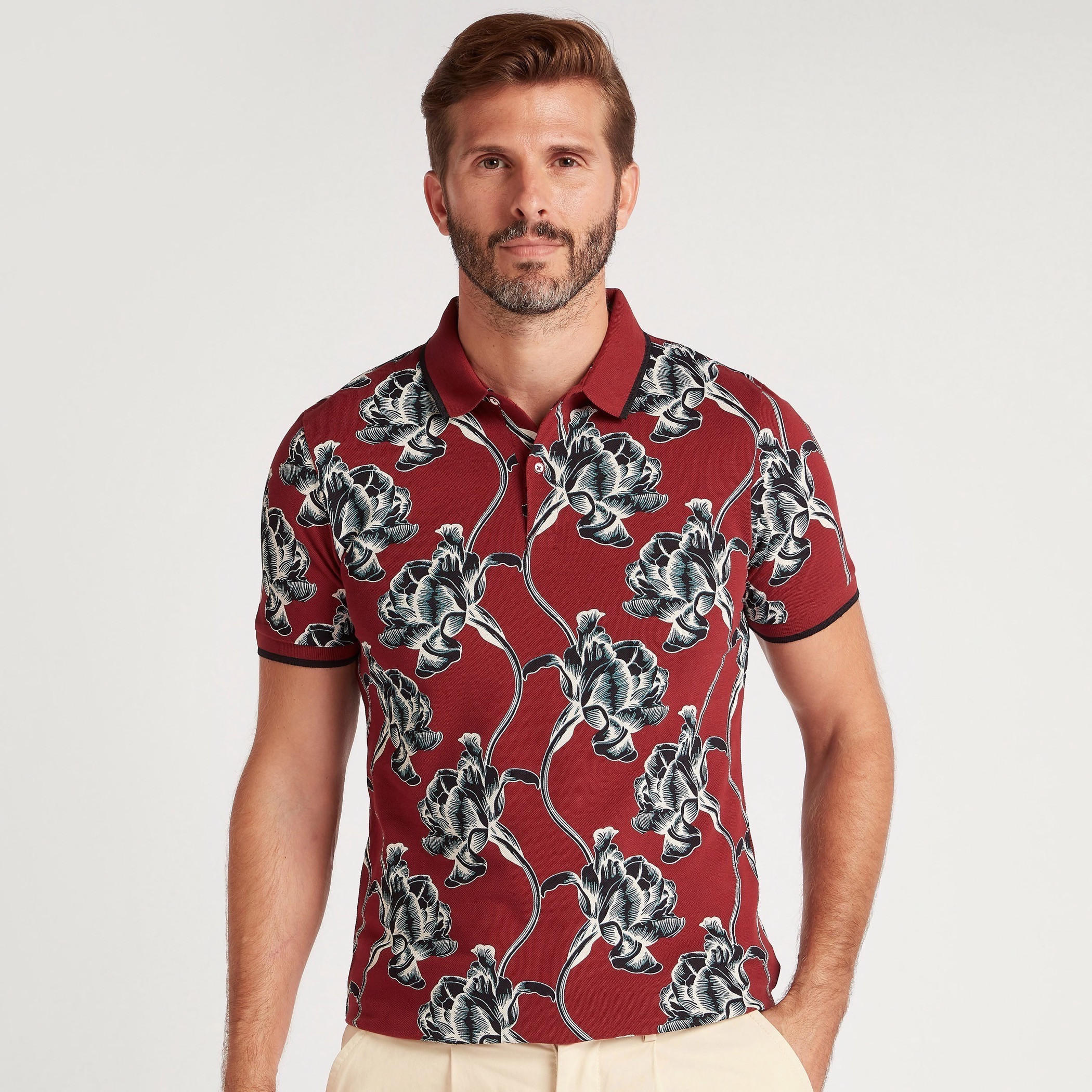تيشيرت بولو بأكمام قصيرة وطبعات زهرية-men-clothing-tshirtsandpolos-polos-image-6