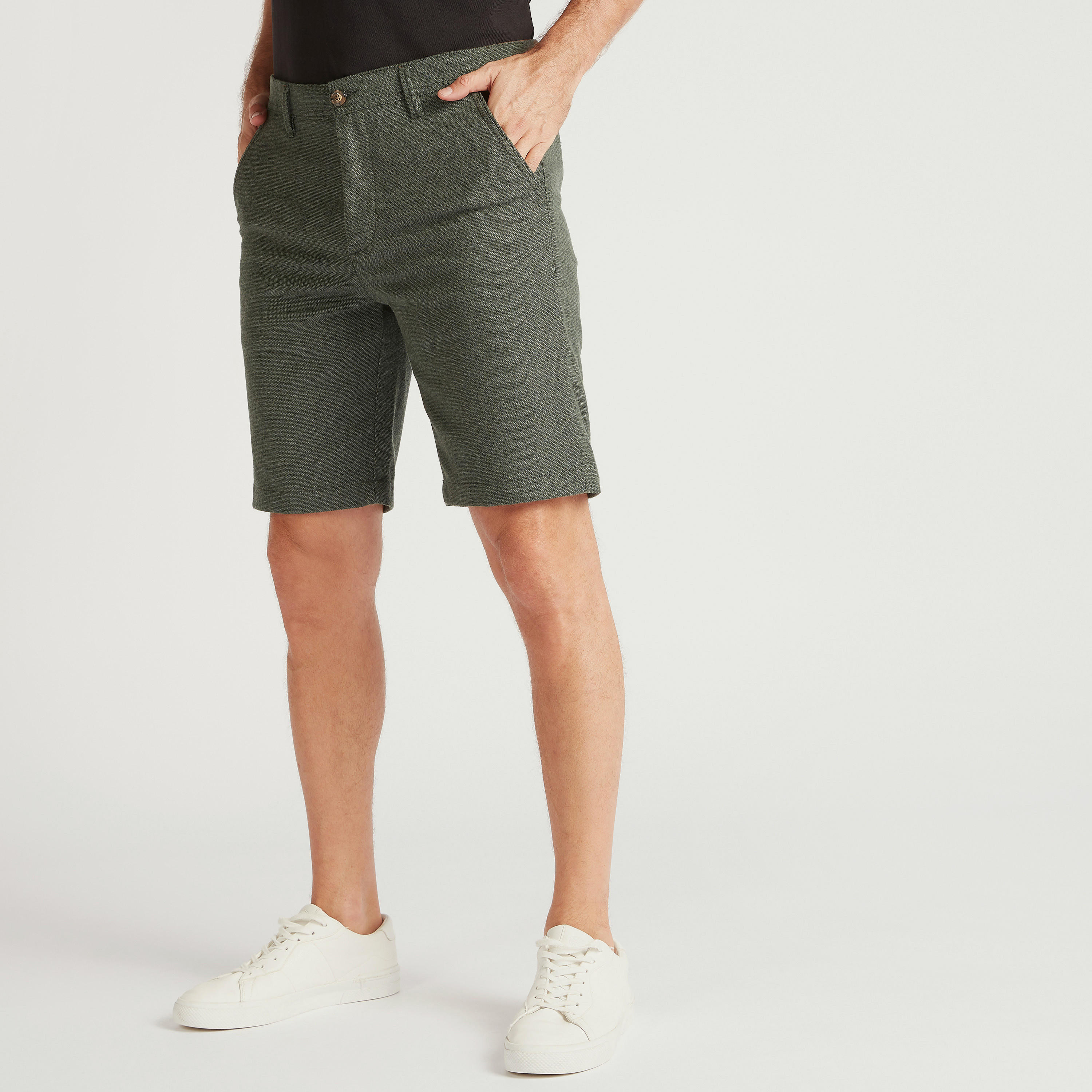 Textured Mid-Rise Shorts with Button Closure-men-clothing-bottoms-shorts-image-1