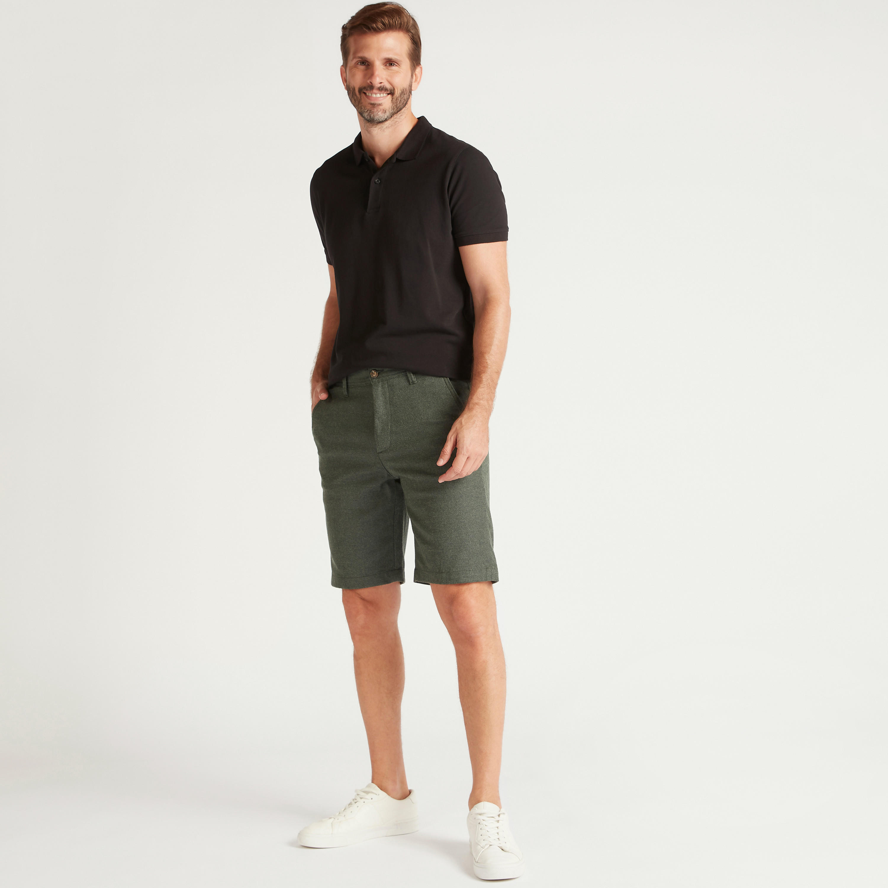 Textured Mid-Rise Shorts with Button Closure-men-clothing-bottoms-shorts-image-2