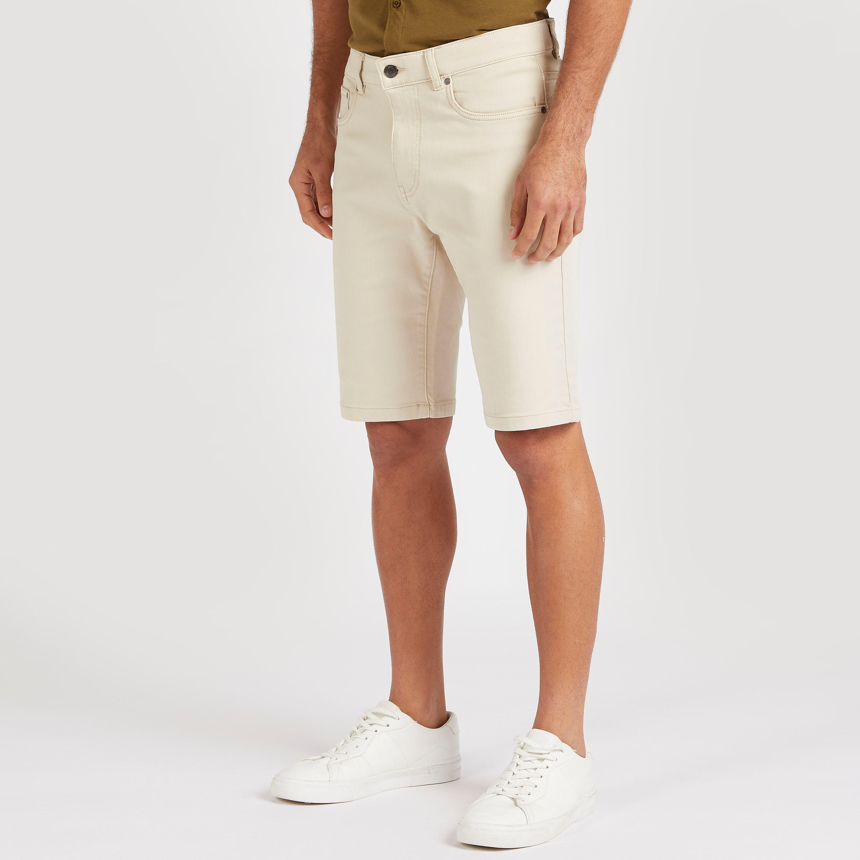 Solid Knee Length Shorts with Button Closure-men-clothing-bottoms-shorts-image-1
