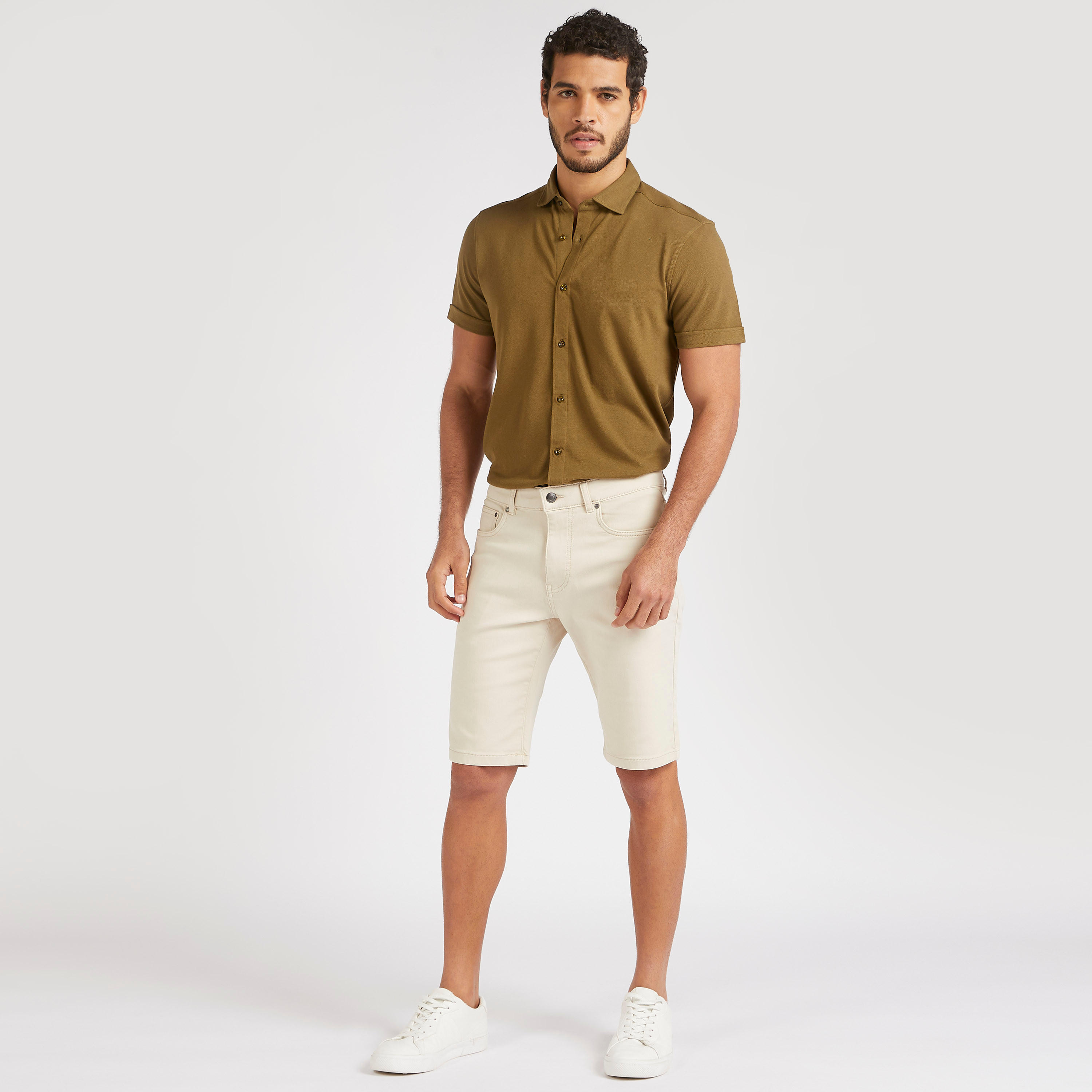 Solid Knee Length Shorts with Button Closure-men-clothing-bottoms-shorts-image-2