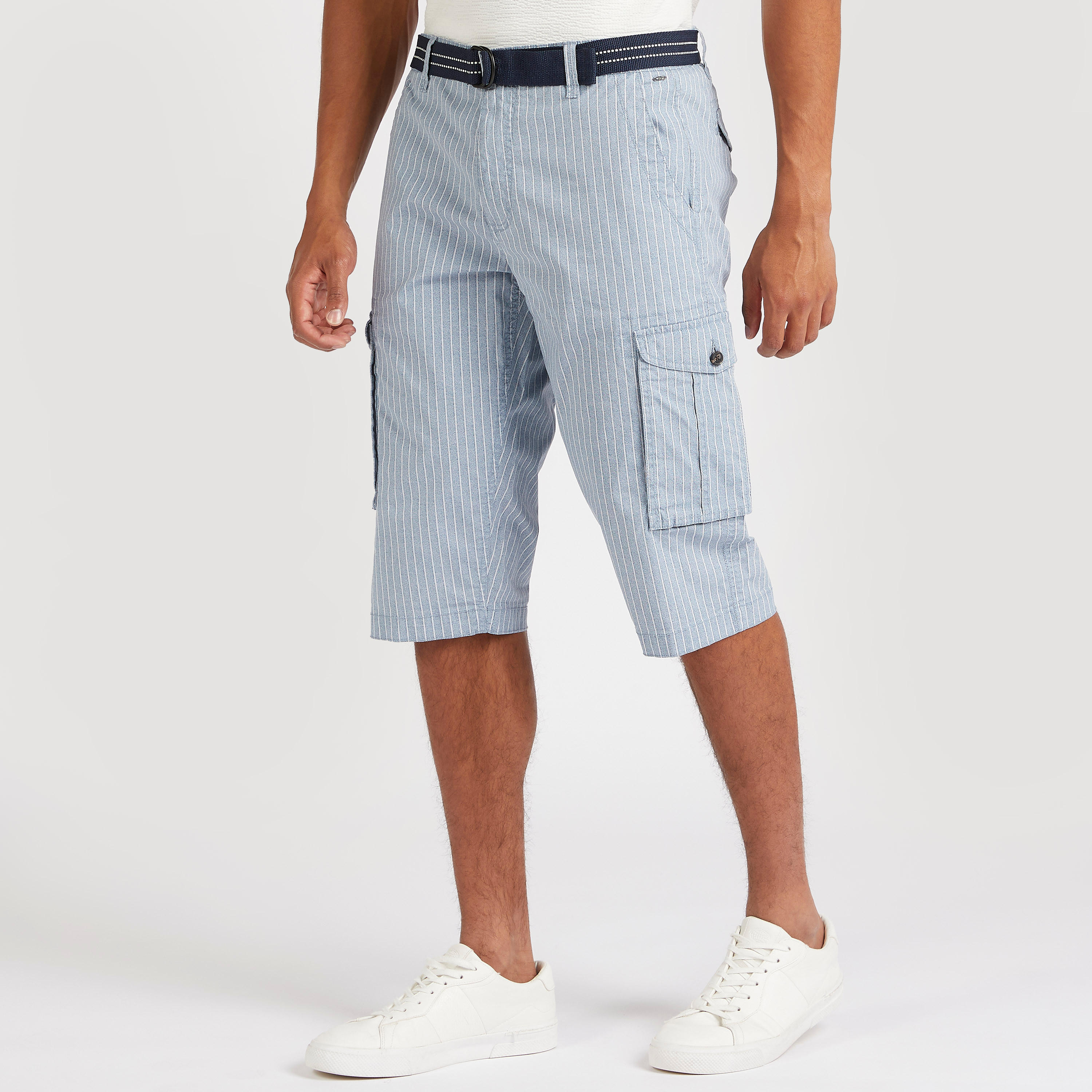 Striped Cargo Shorts with Belt-men-clothing-bottoms-shorts-image-1