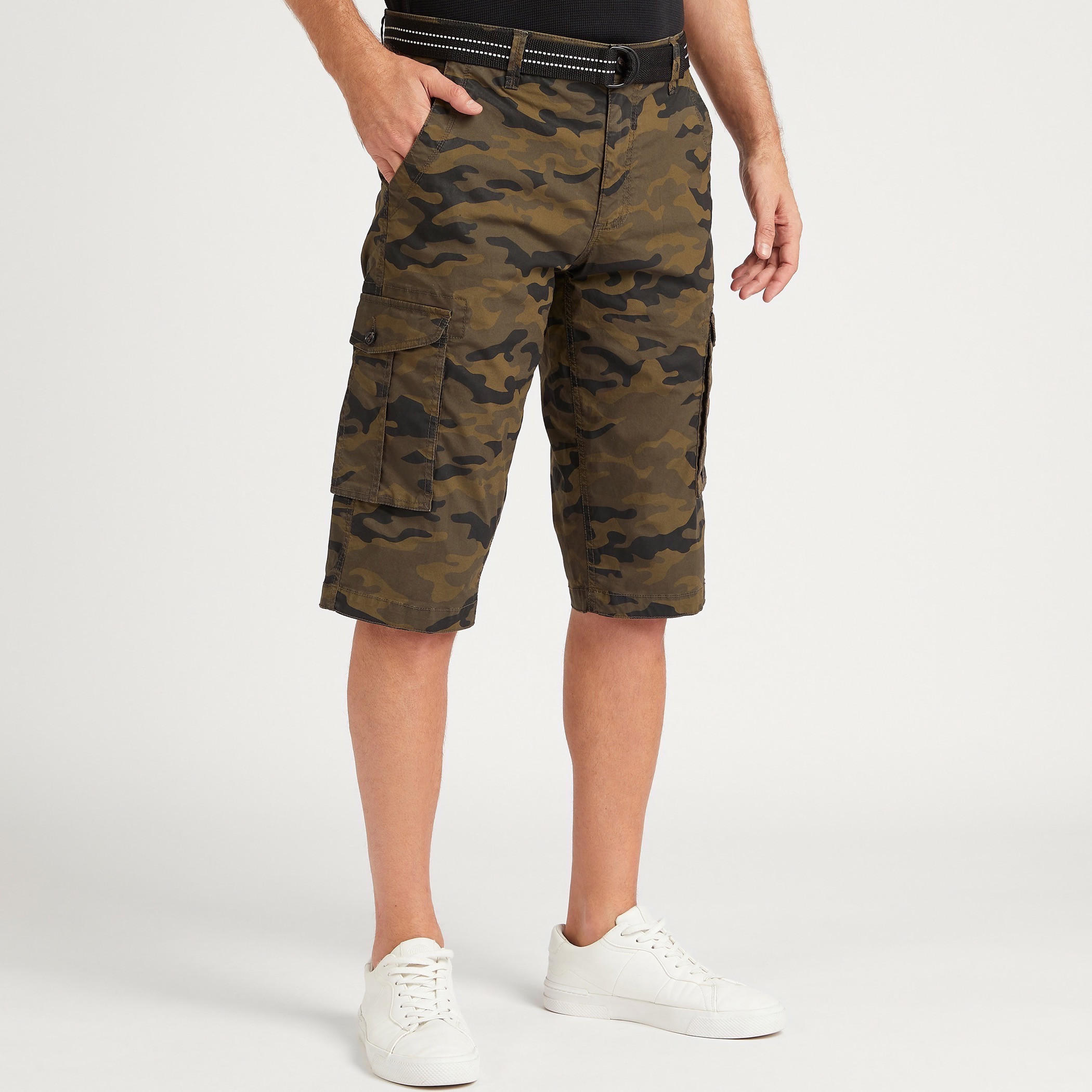 Camouflage Print Shorts with Striped Belt-men-clothing-bottoms-shorts-image-1