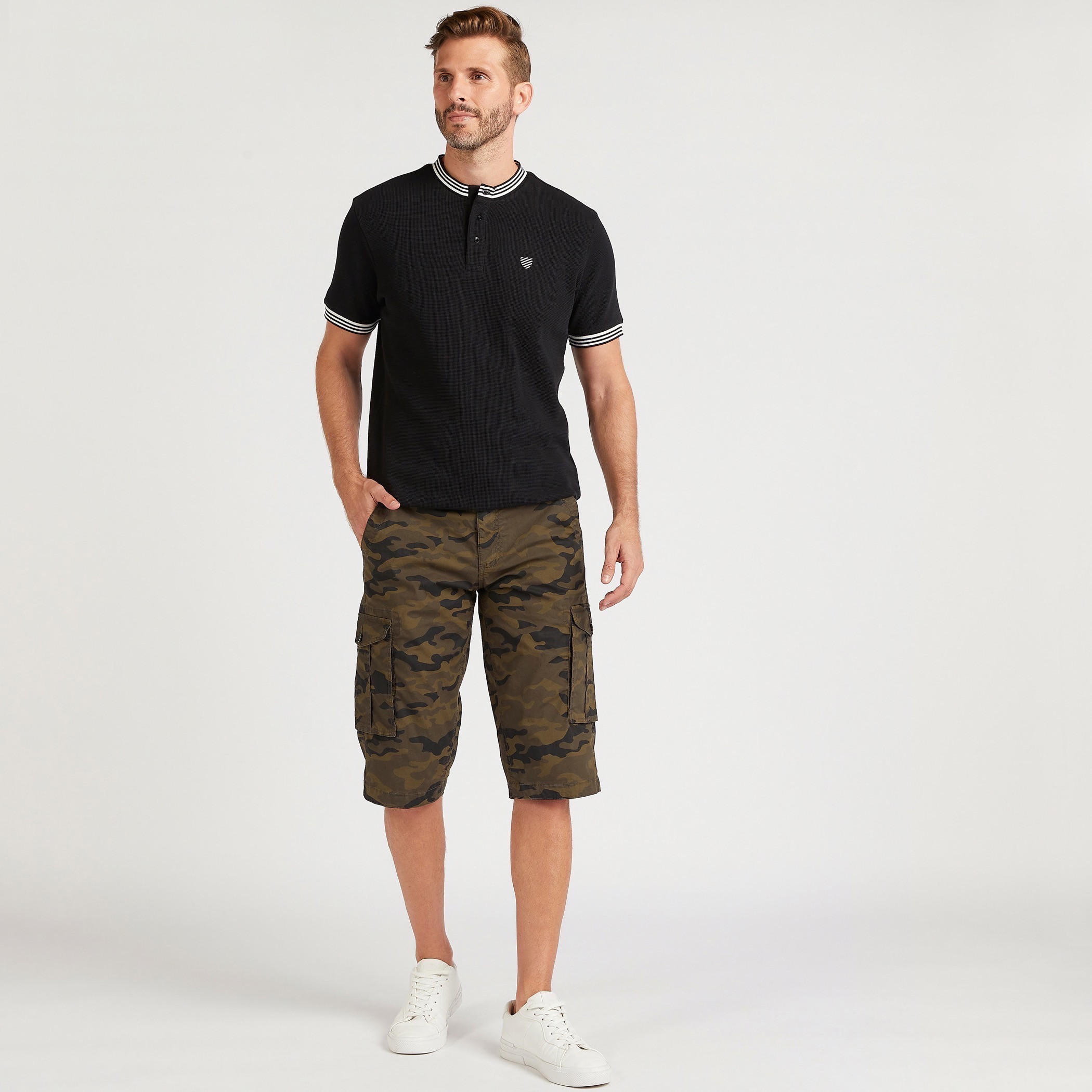 Camouflage Print Shorts with Striped Belt-men-clothing-bottoms-shorts-image-2