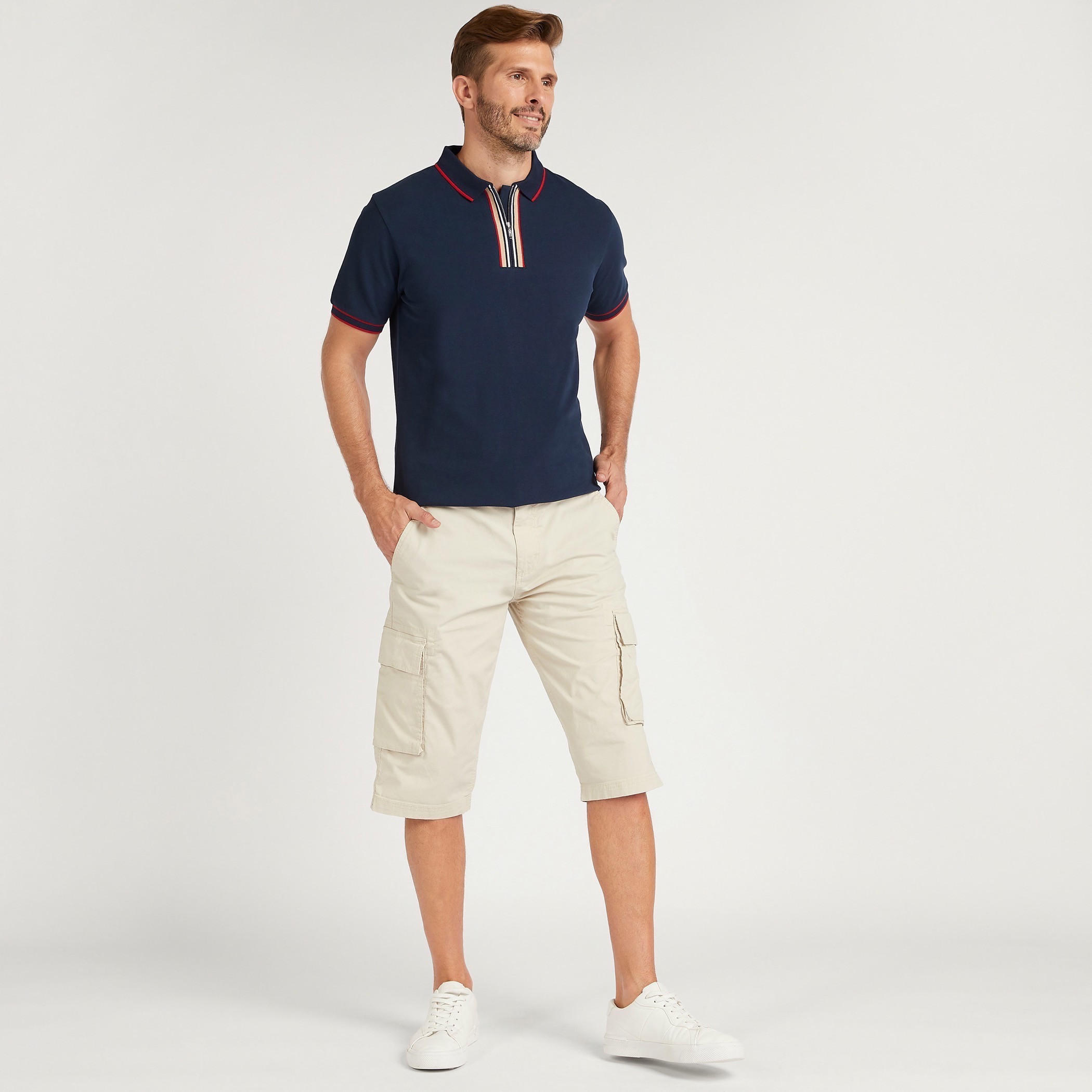 Solid Mid-Rise Cargo Shorts with Pockets and Belt-men-clothing-bottoms-shorts-image-2