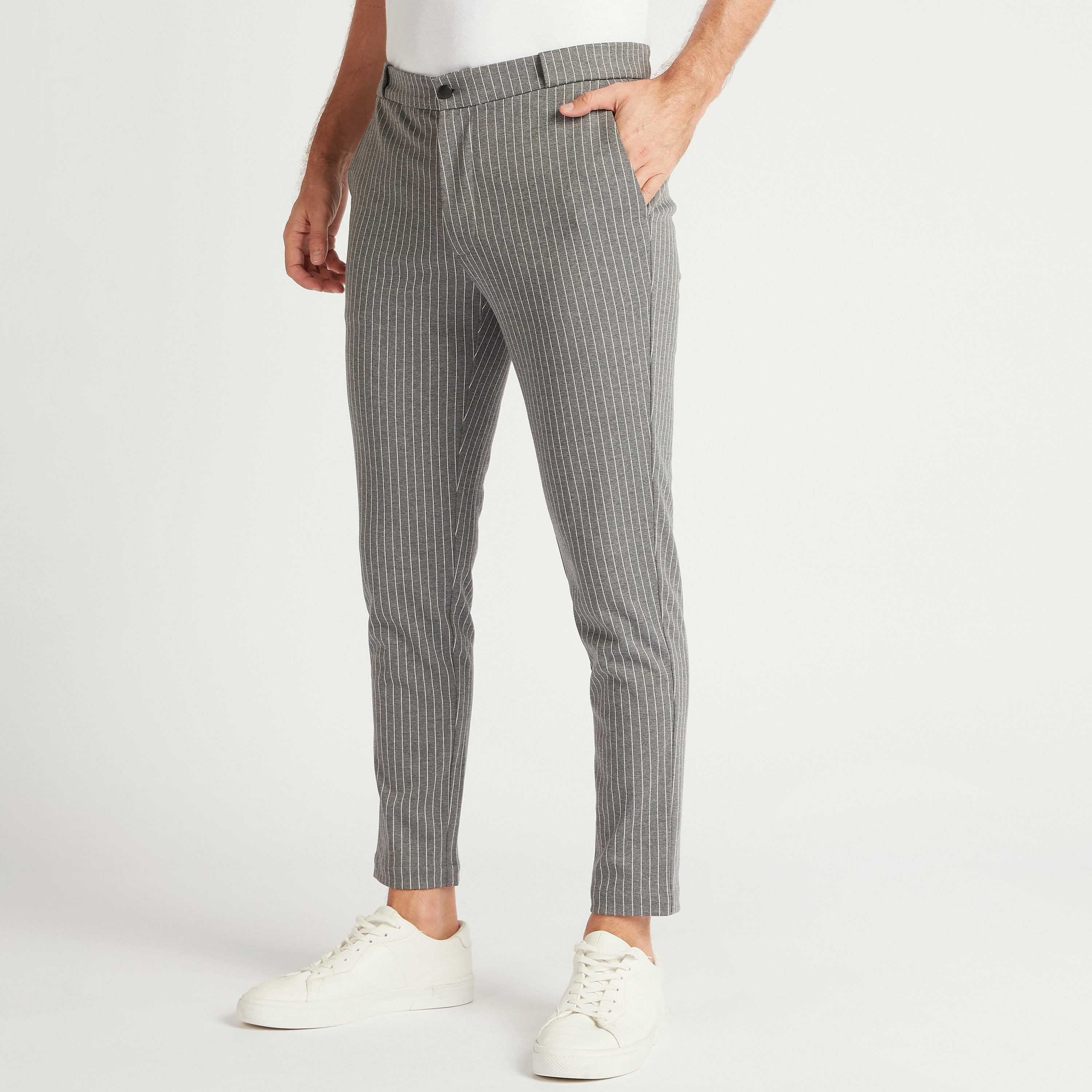 Striped Chinos with Elasticated Waistband and Pockets-men-clothing-bottoms-trousersandchinos-chinos-image-1