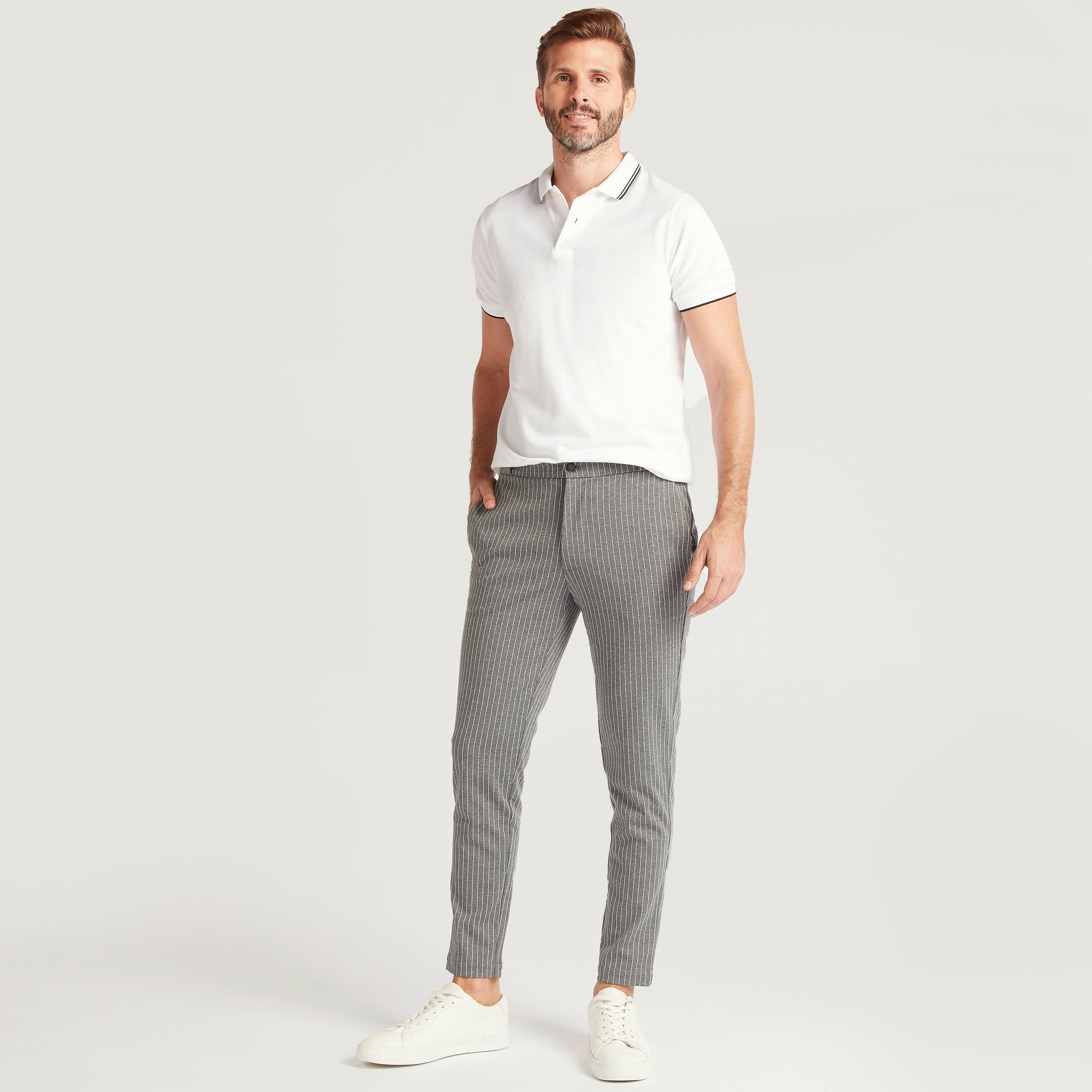 Striped Chinos with Elasticated Waistband and Pockets-men-clothing-bottoms-trousersandchinos-chinos-image-2