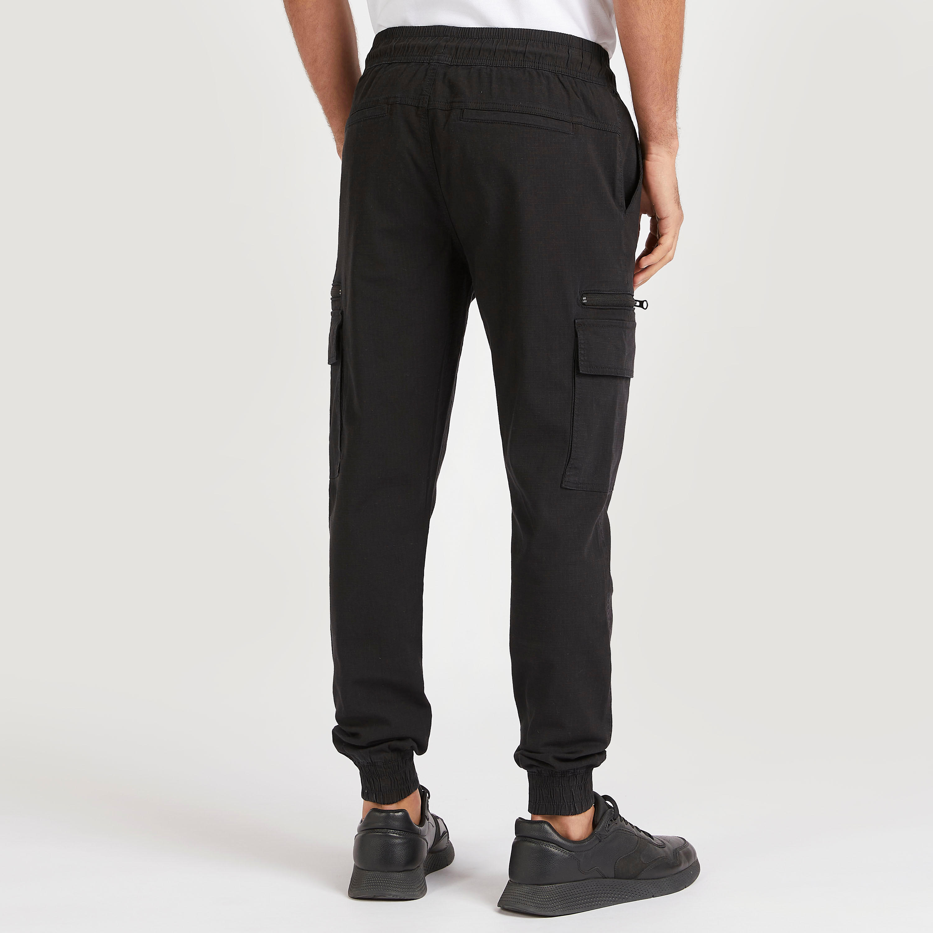 Mid-Rise Textured Cargo Joggers with Pockets-men-clothing-bottoms-joggers-image-4