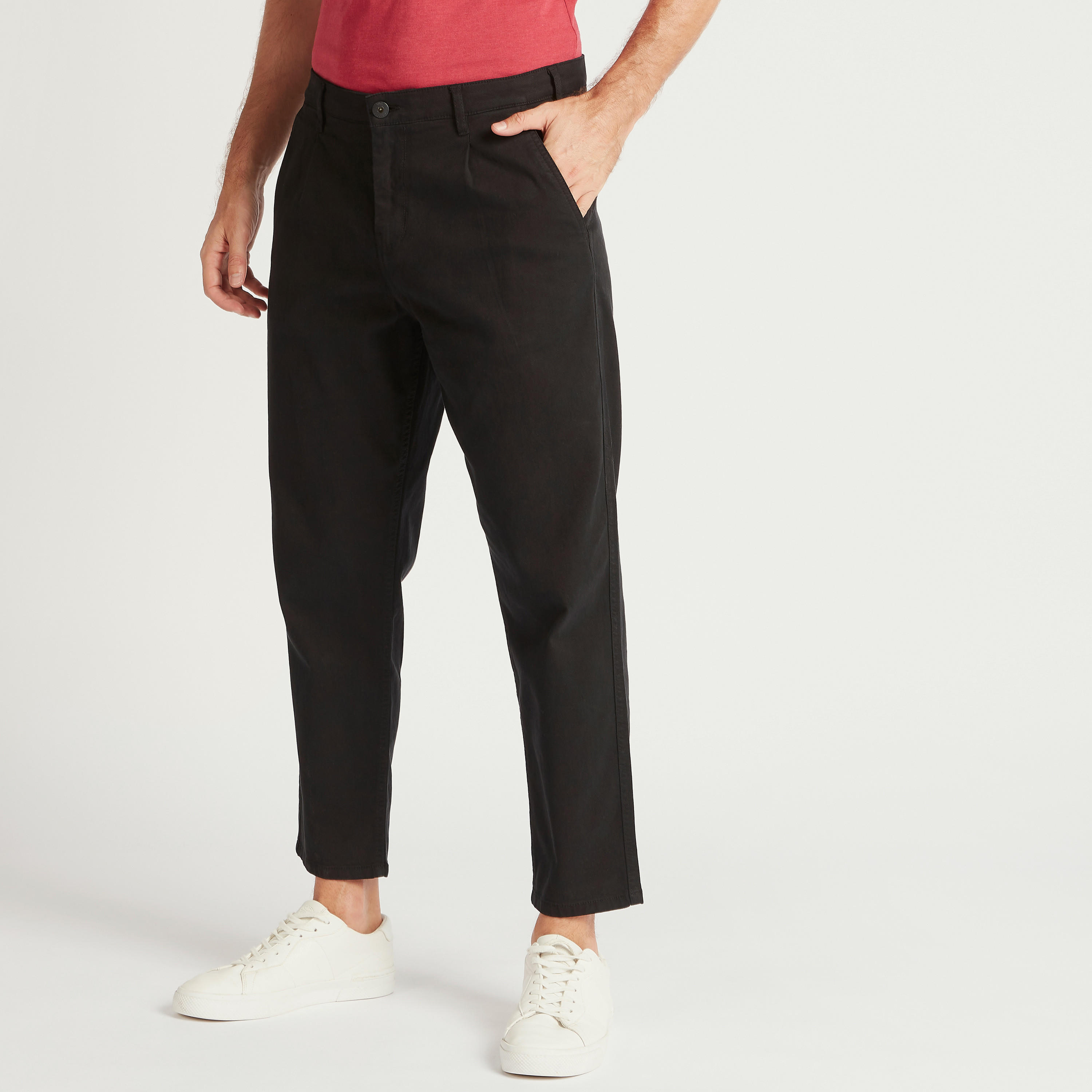 بنطلون بارز الملمس بخصر متوسّط الارتفاع وزر إغلاق-men-clothing-bottoms-trousersandchinos-trousers-image-4