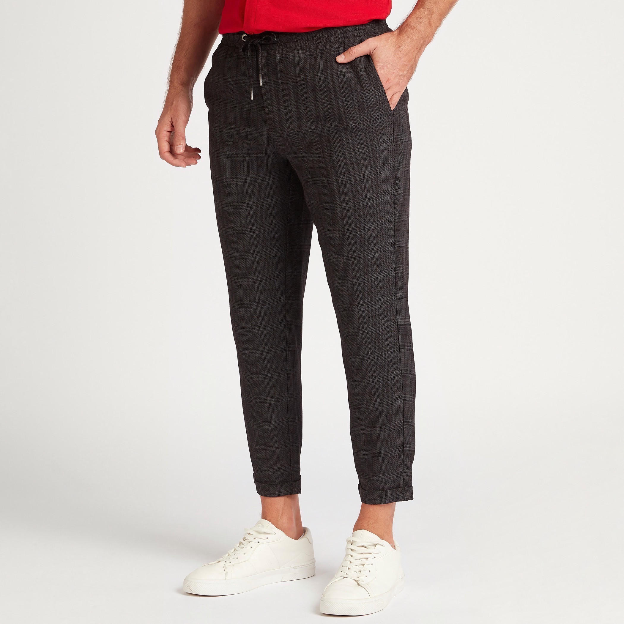 بنطلون مستدام مربعات بخصر متوسّط الارتفاع ورباط إغلاق-men-clothing-bottoms-trousersandchinos-trousers-image-6