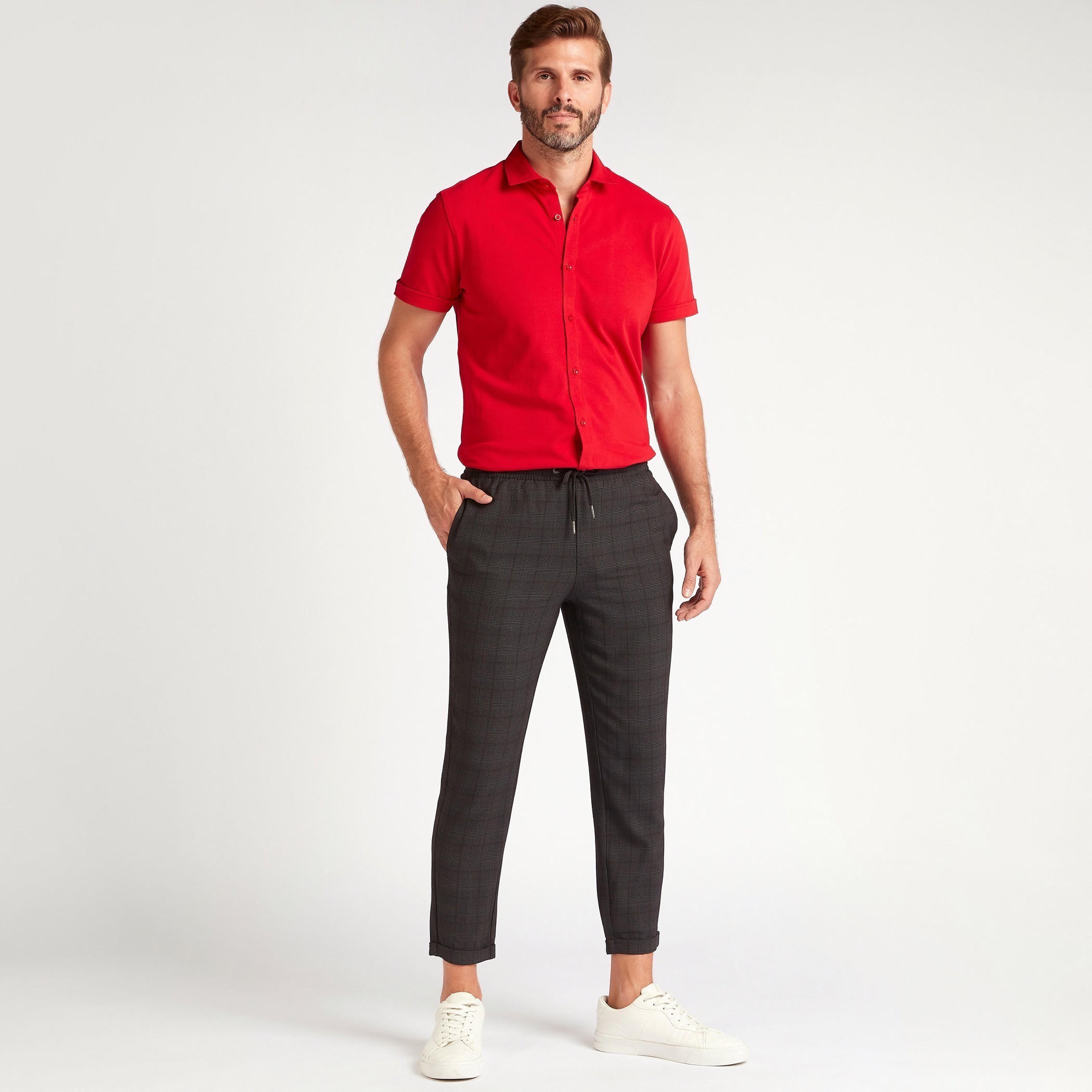 بنطلون مستدام مربعات بخصر متوسّط الارتفاع ورباط إغلاق-men-clothing-bottoms-trousersandchinos-trousers-image-5