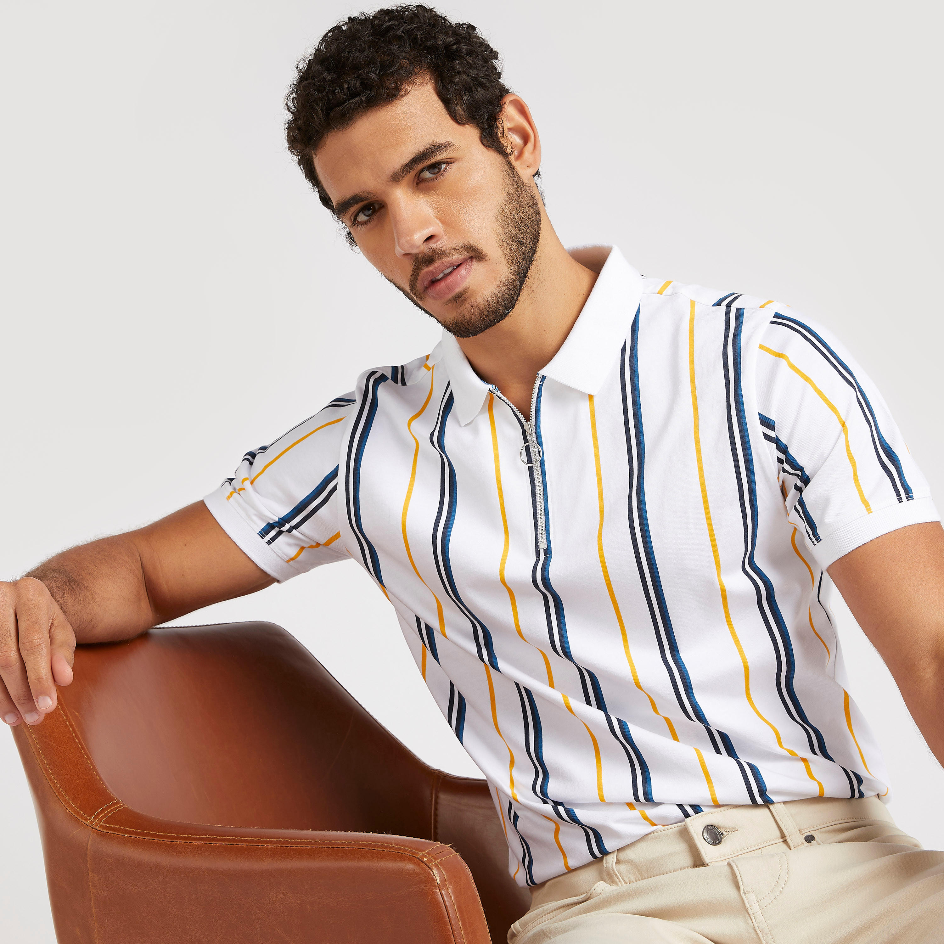 Striped Polo T-shirt with Zipper Placket-men-clothing-tshirtsandpolos-polos-image-5