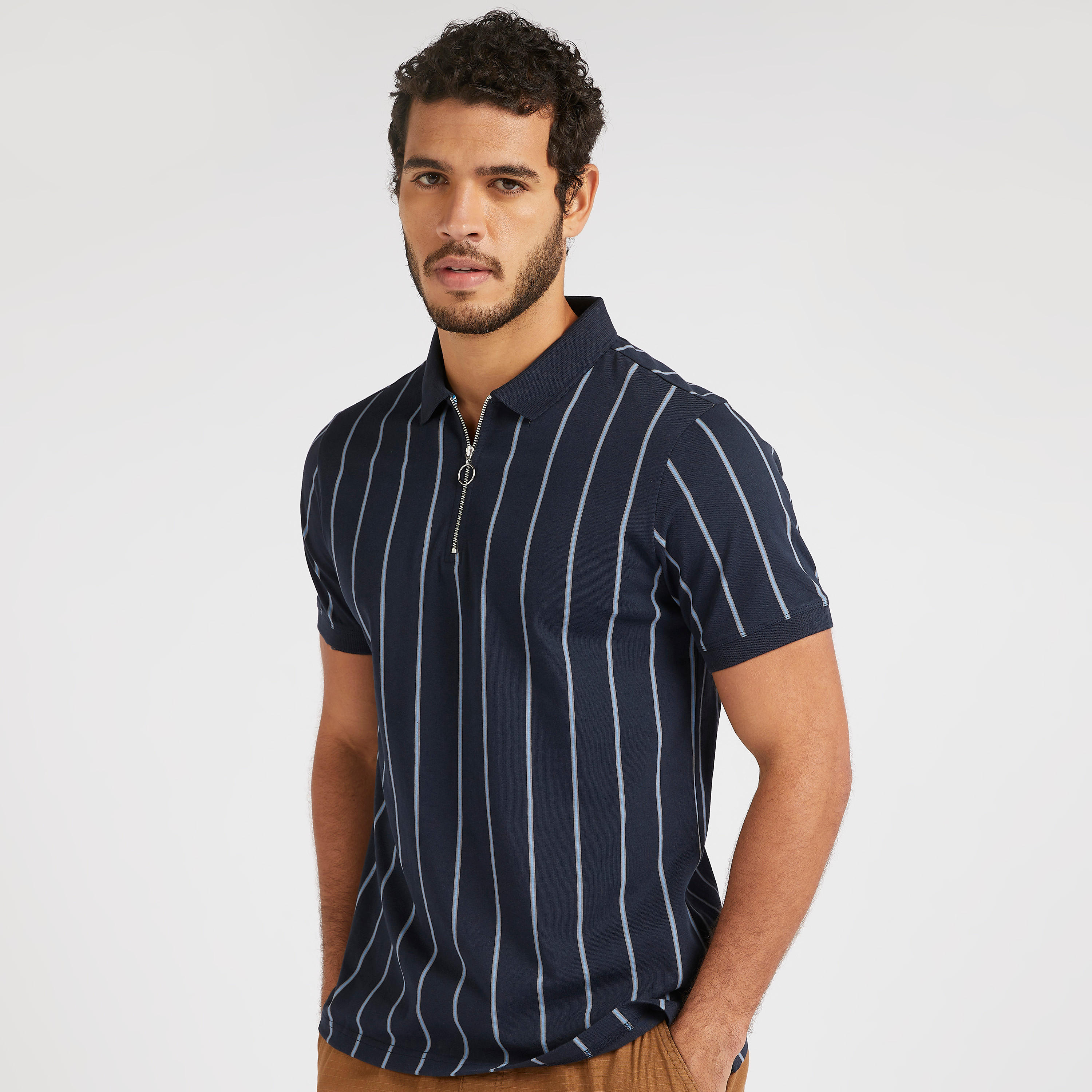 Striped Polo T-shirt with Short Sleeves-men-clothing-tshirtsandpolos-polos-image-1