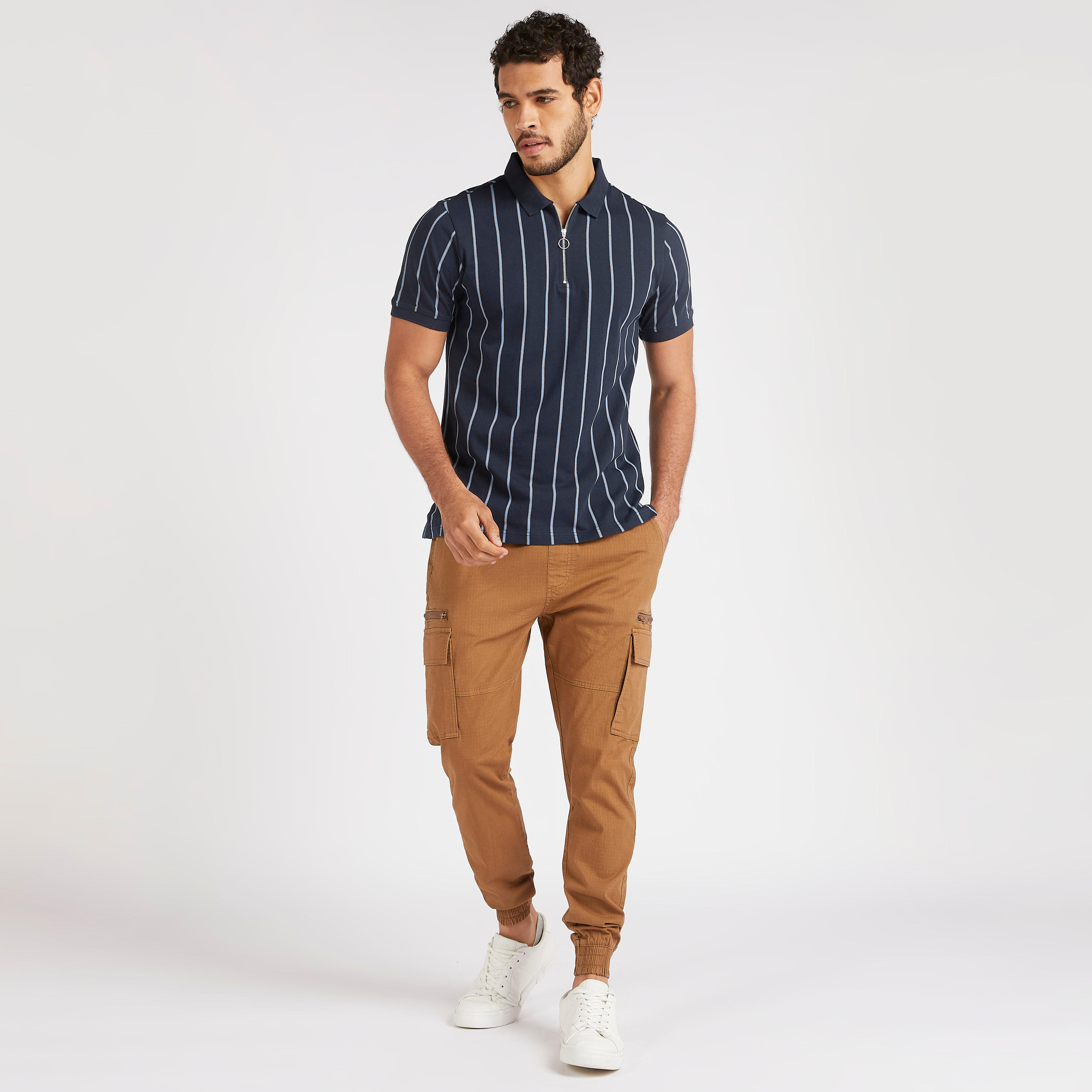 Striped Polo T-shirt with Short Sleeves-men-clothing-tshirtsandpolos-polos-image-2
