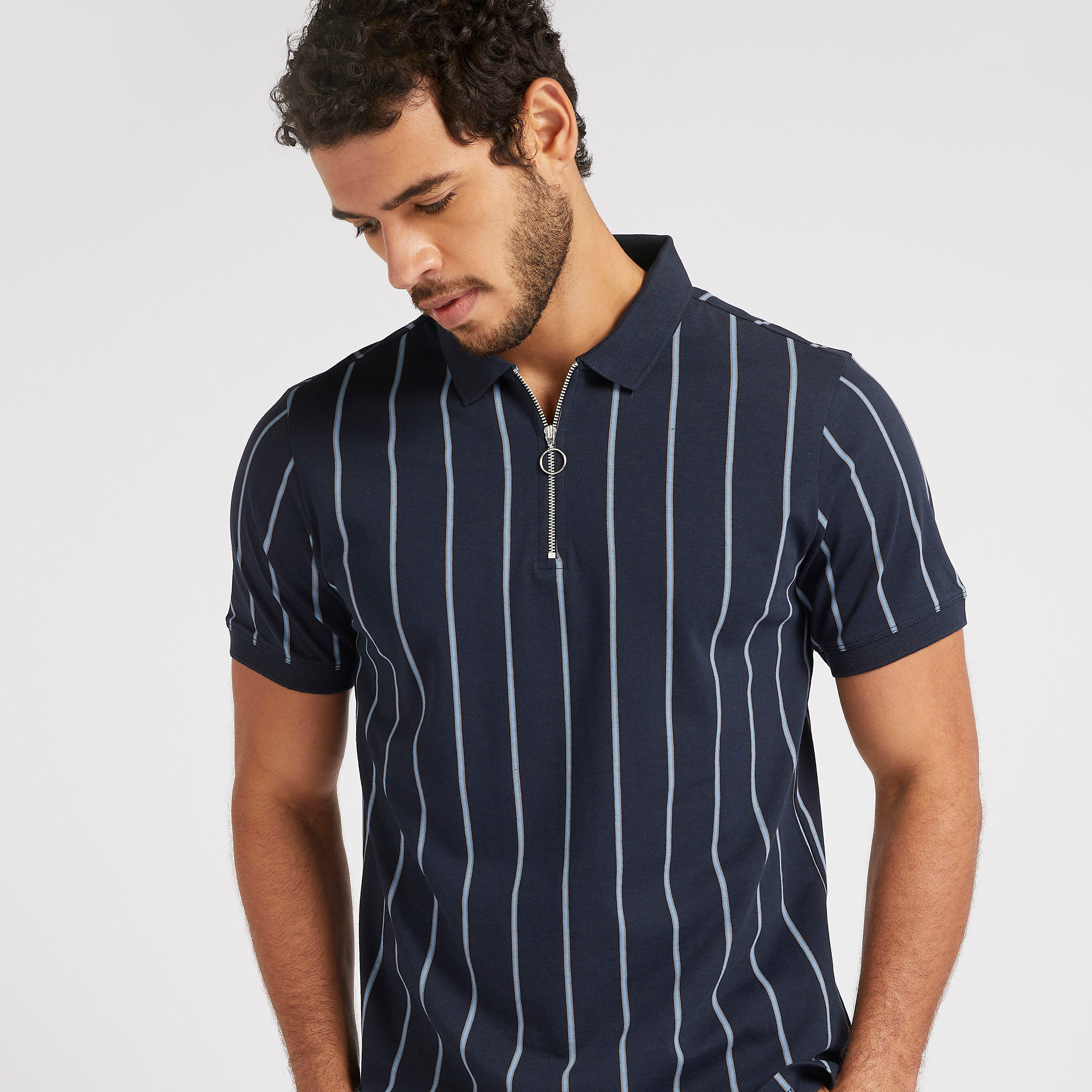 Striped Polo T-shirt with Short Sleeves-men-clothing-tshirtsandpolos-polos-image-5