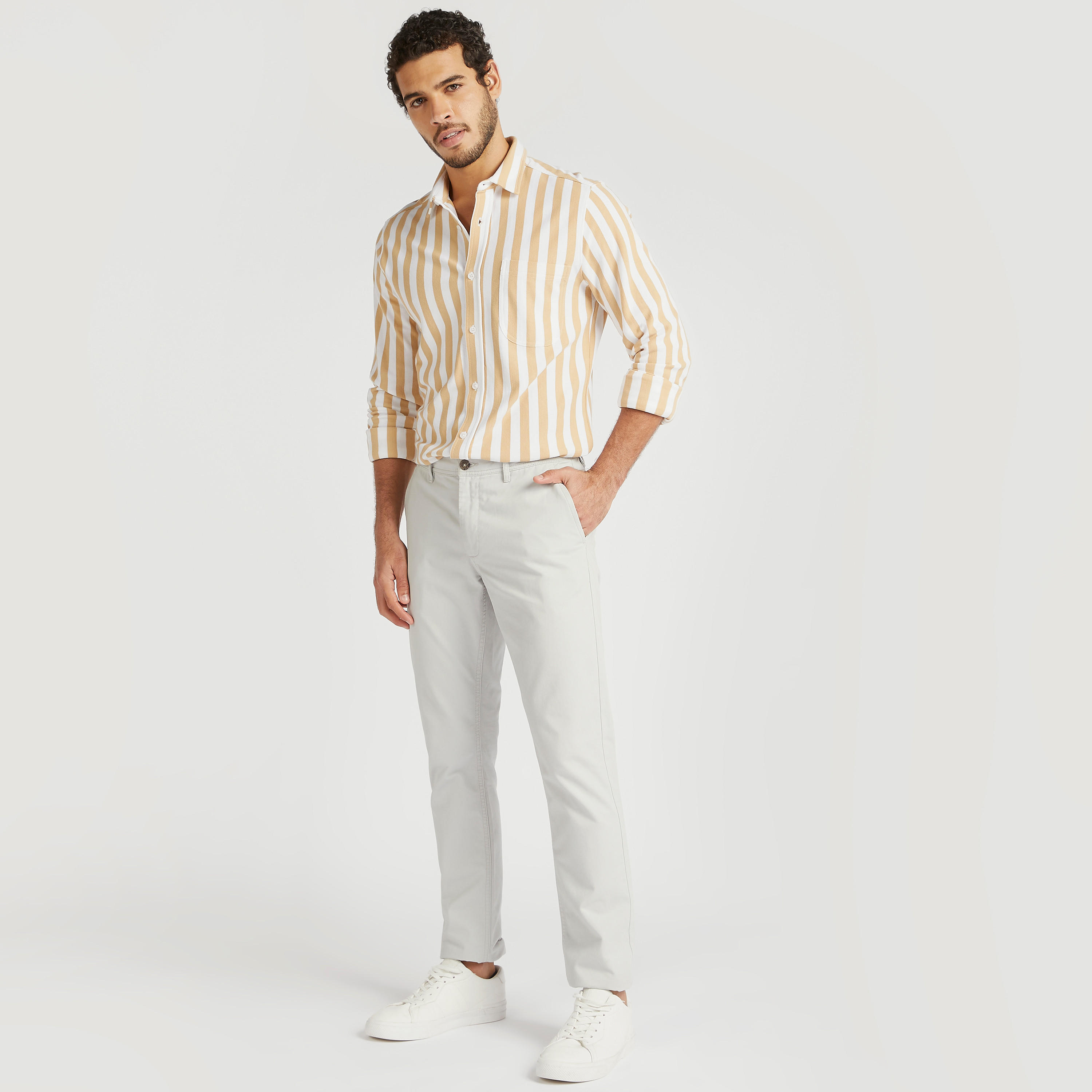 قميص سليم فيت مخطّط بأكمام طويلة وجيب خارجي-men-clothing-shirts-image-2