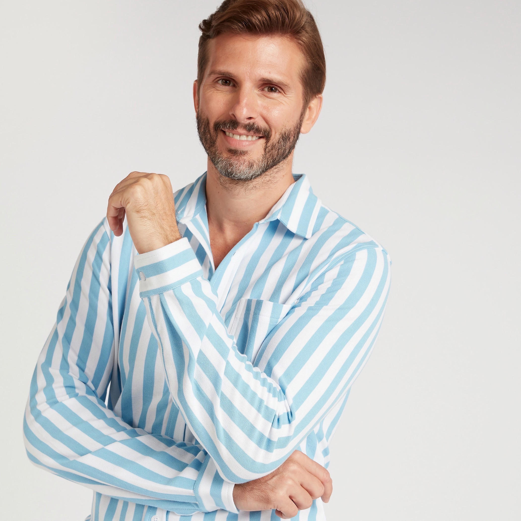 قميص سليم فيت مخطّط بأكمام طويلة وجيب خارجي-men-clothing-shirts-image-5