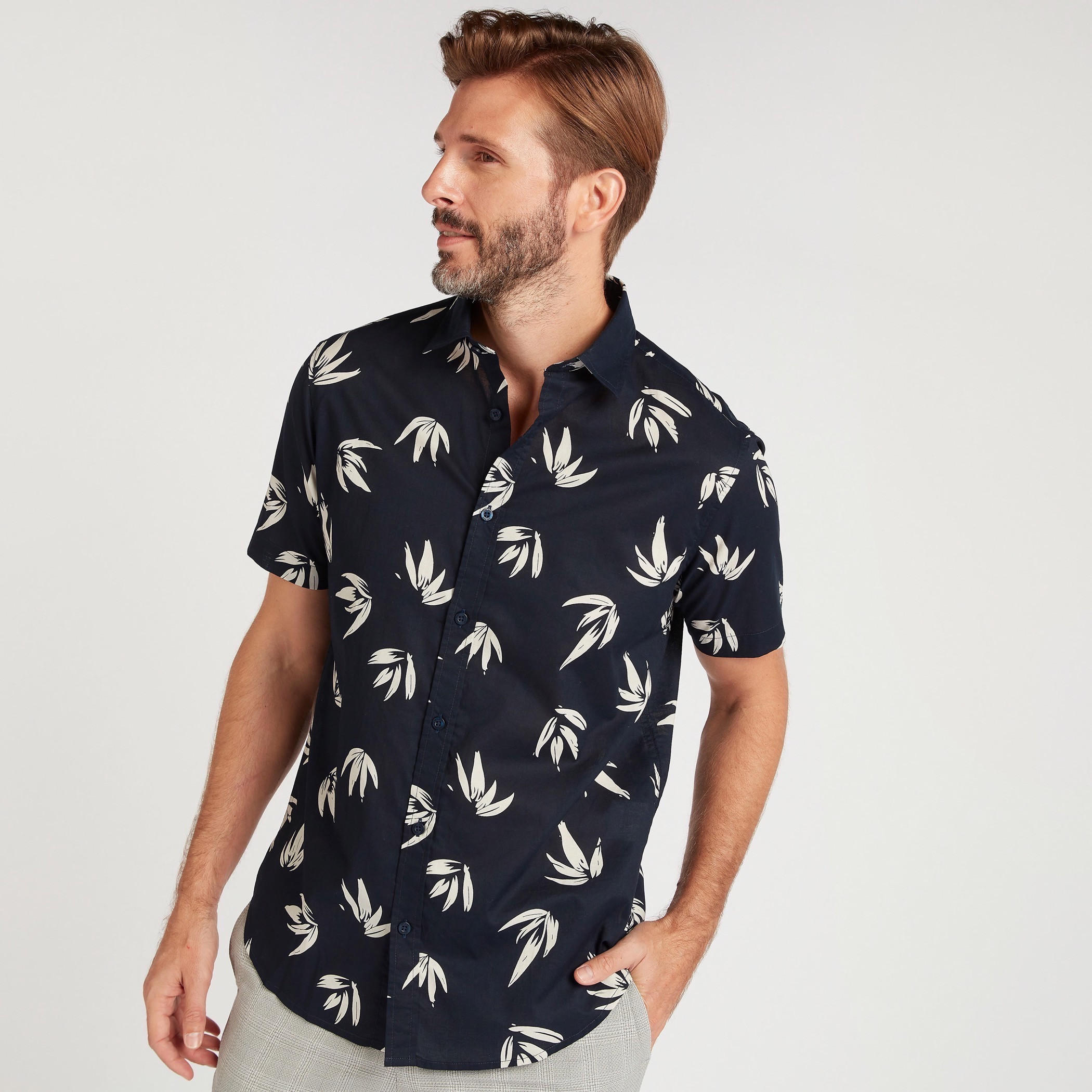 Printed Slim Fit Shirt with Short Sleeves-men-clothing-shirts-image-1