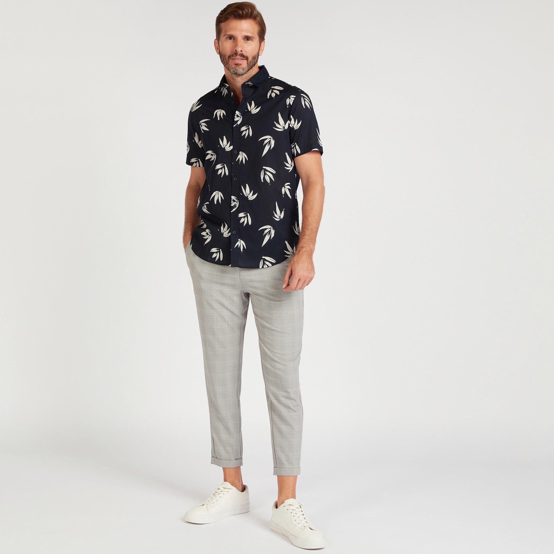 Printed Slim Fit Shirt with Short Sleeves-men-clothing-shirts-image-2