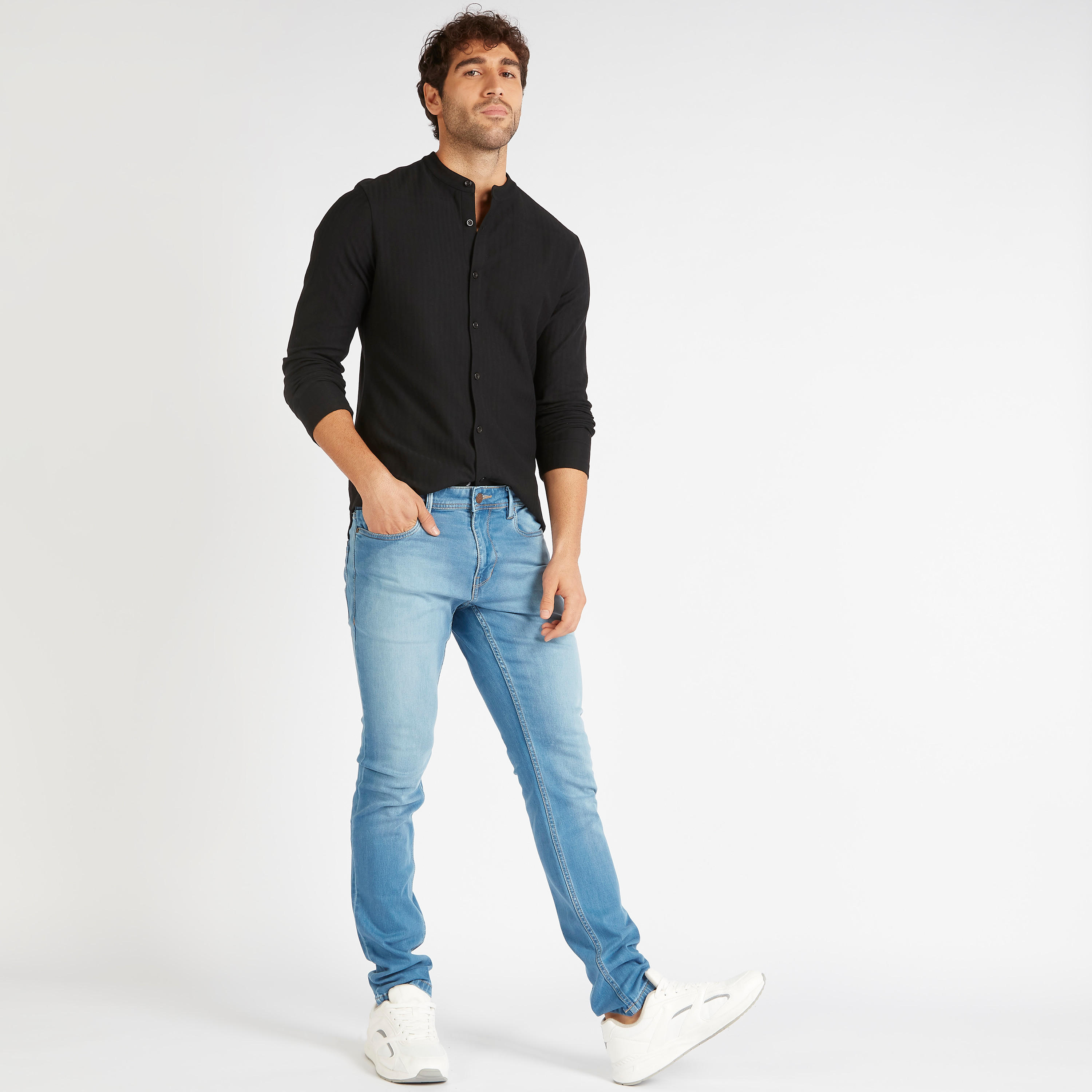 Slim Fit Textured Shirt with Mandarin Collar-men-clothing-shirts-image-2